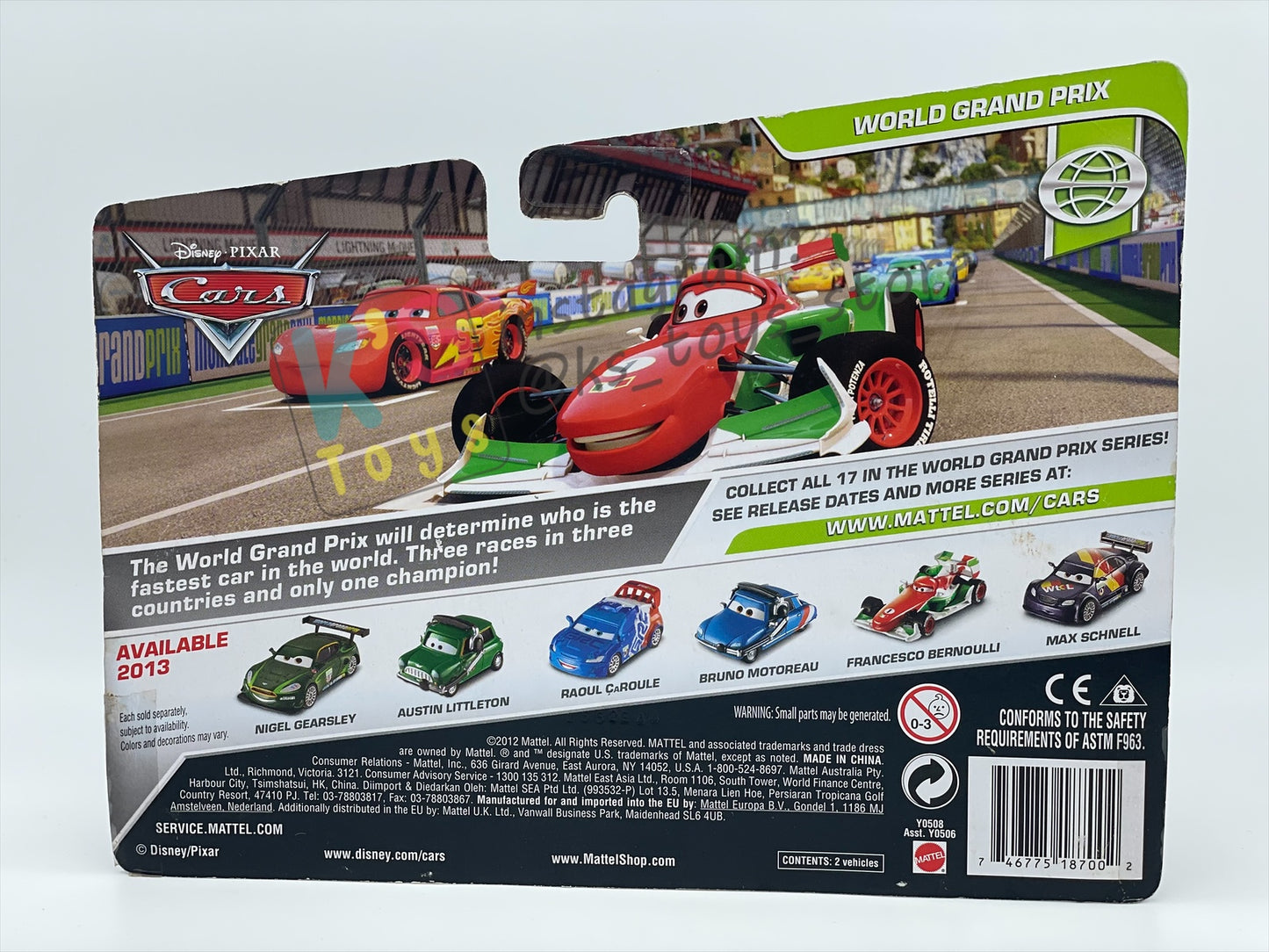 Disney Pixar Cars 1:55 2-Pack by Mattel, "RAOUL CAROULE & BRUNO MOTOREAU" - WGP CARS 2 - BNIP