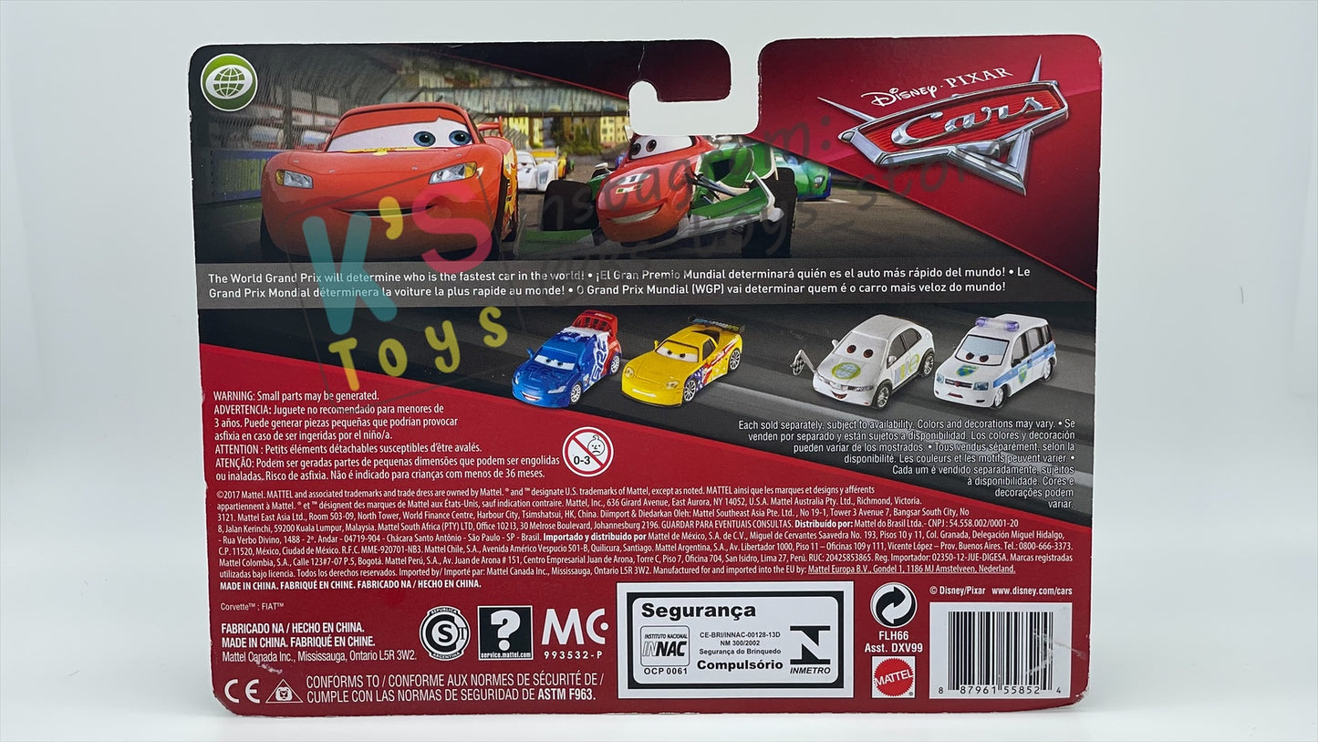 Disney Pixar Cars 1:55 2-Pack by Mattel, "TURBO BULLOCK & JOHN LASSETIRE" - WGP CARS 2 - BNIP