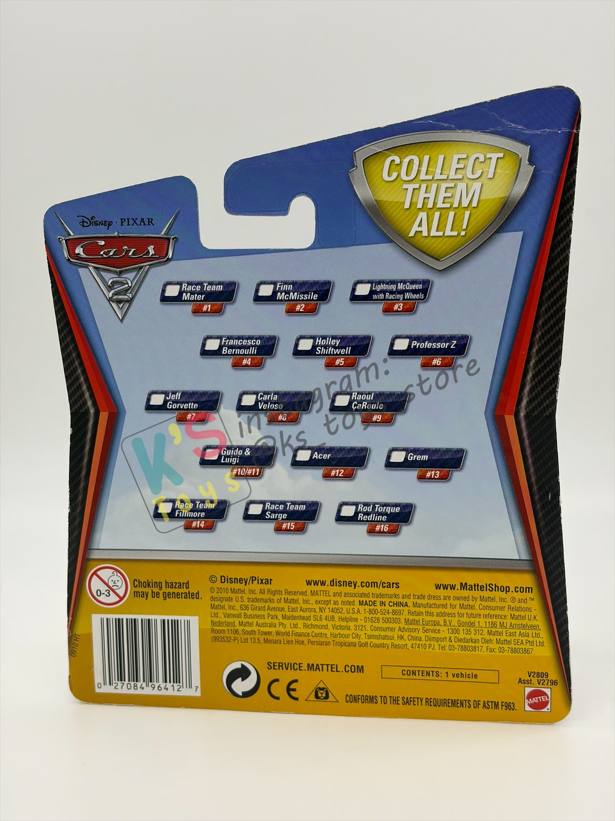 DISNEY PIXAR CARS BY MATTEL, RAOUL CAROULE - CARS 2 - BNIP