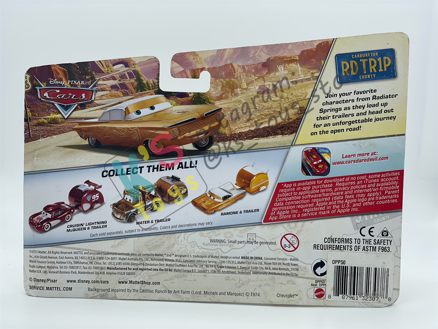 DISNEY PIXAR CARS BY MATTEL, ROAD TRIP RAMONE WITH TRAILER - ROAD TRIP SERIES - BNIP **BLISTER CRACKED