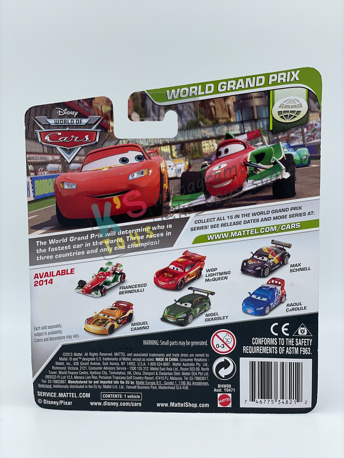DISNEY PIXAR CARS BY MATTEL, "RAOUL CAROULE" - WGP SERIES - BNIP