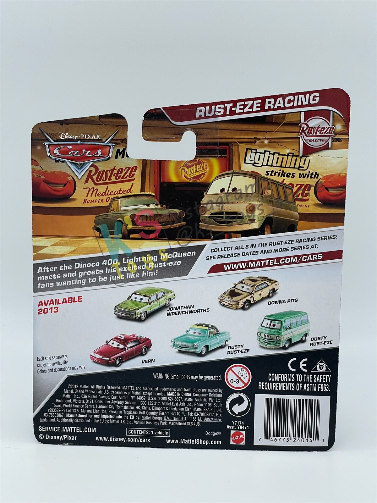 DISNEY PIXAR CARS BY MATTEL, "DUSTY RUST-EZE" - RUST-EZE RACING SERIES - BNIP