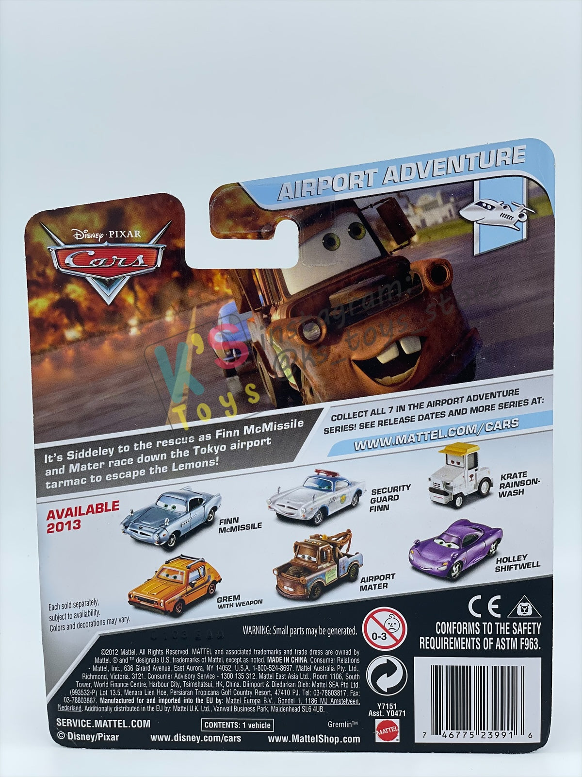 DISNEY PIXAR CARS BY MATTEL, "SECURITY GUARD FINN (VARIANT UNIBODY)" - AIRPORT ADVENTURE SERIES - BNIP