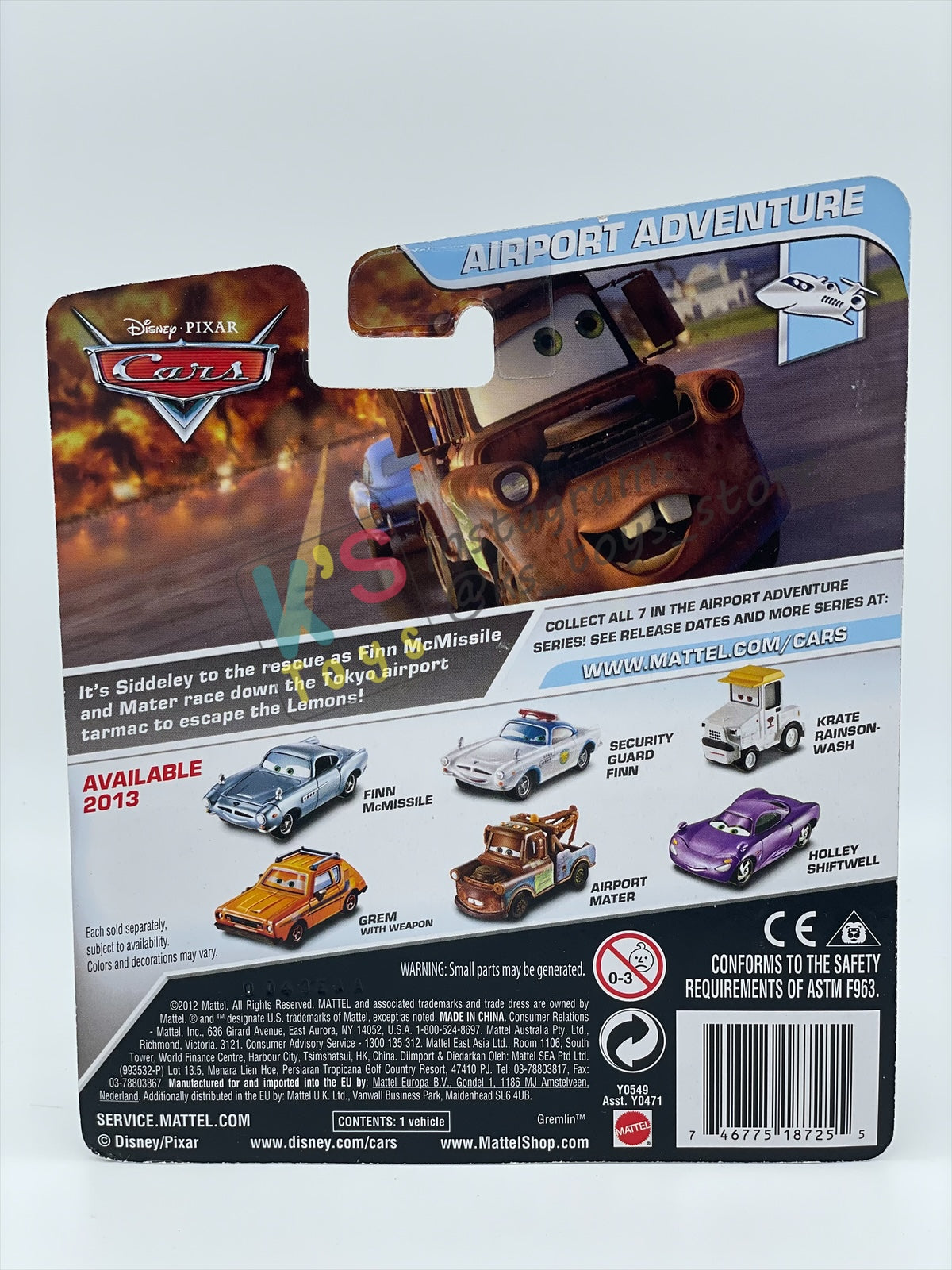 DISNEY PIXAR CARS BY MATTEL 1:55, "KRATE RAINSON-WASH" AIRPORT ADVENTURE SERIES - BNIP