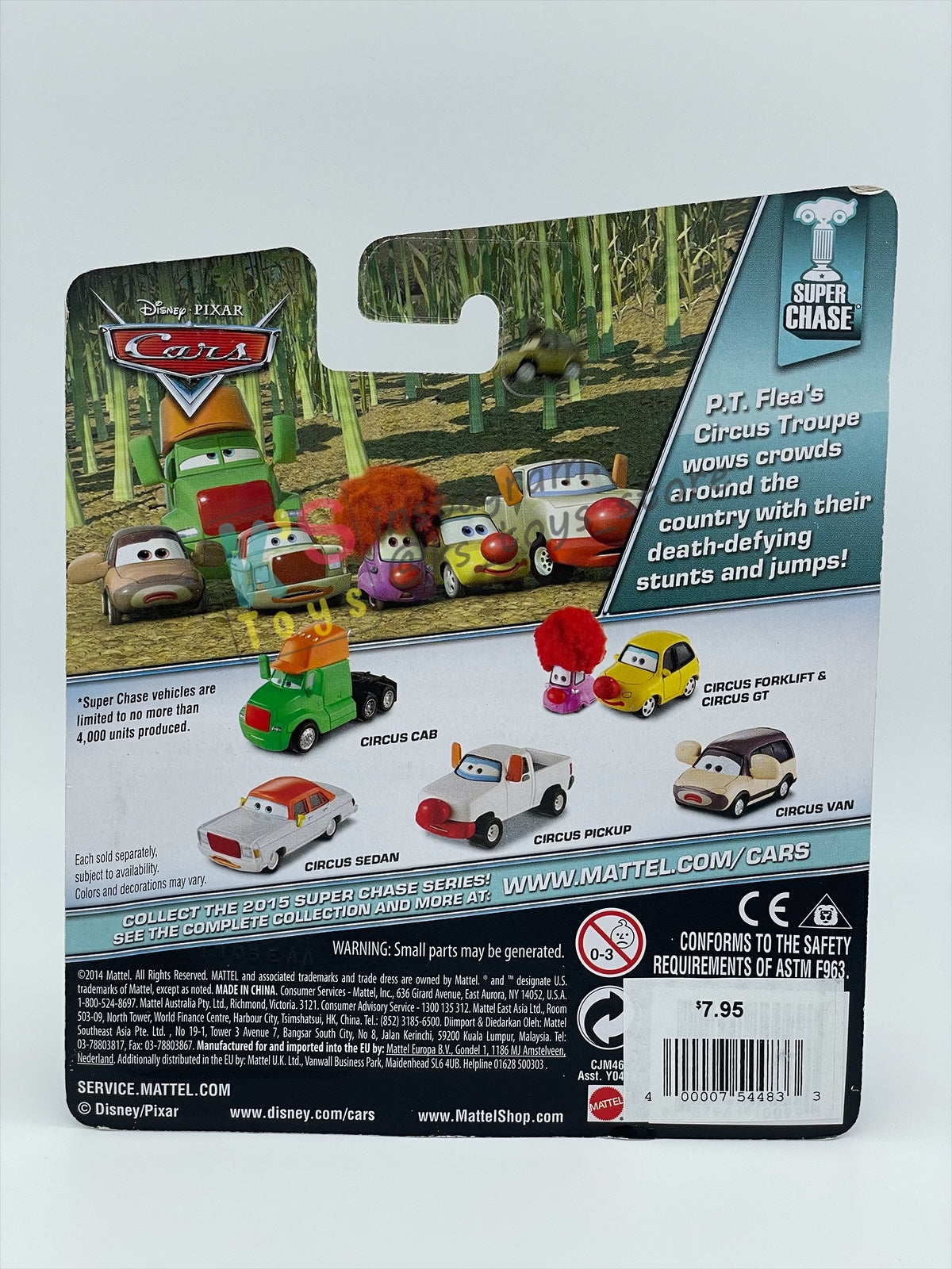 DISNEY PIXAR CARS BY MATTEL 1:55, "CIRCUS SEDAN" - SUPER CHASE SERIES - BNIP
