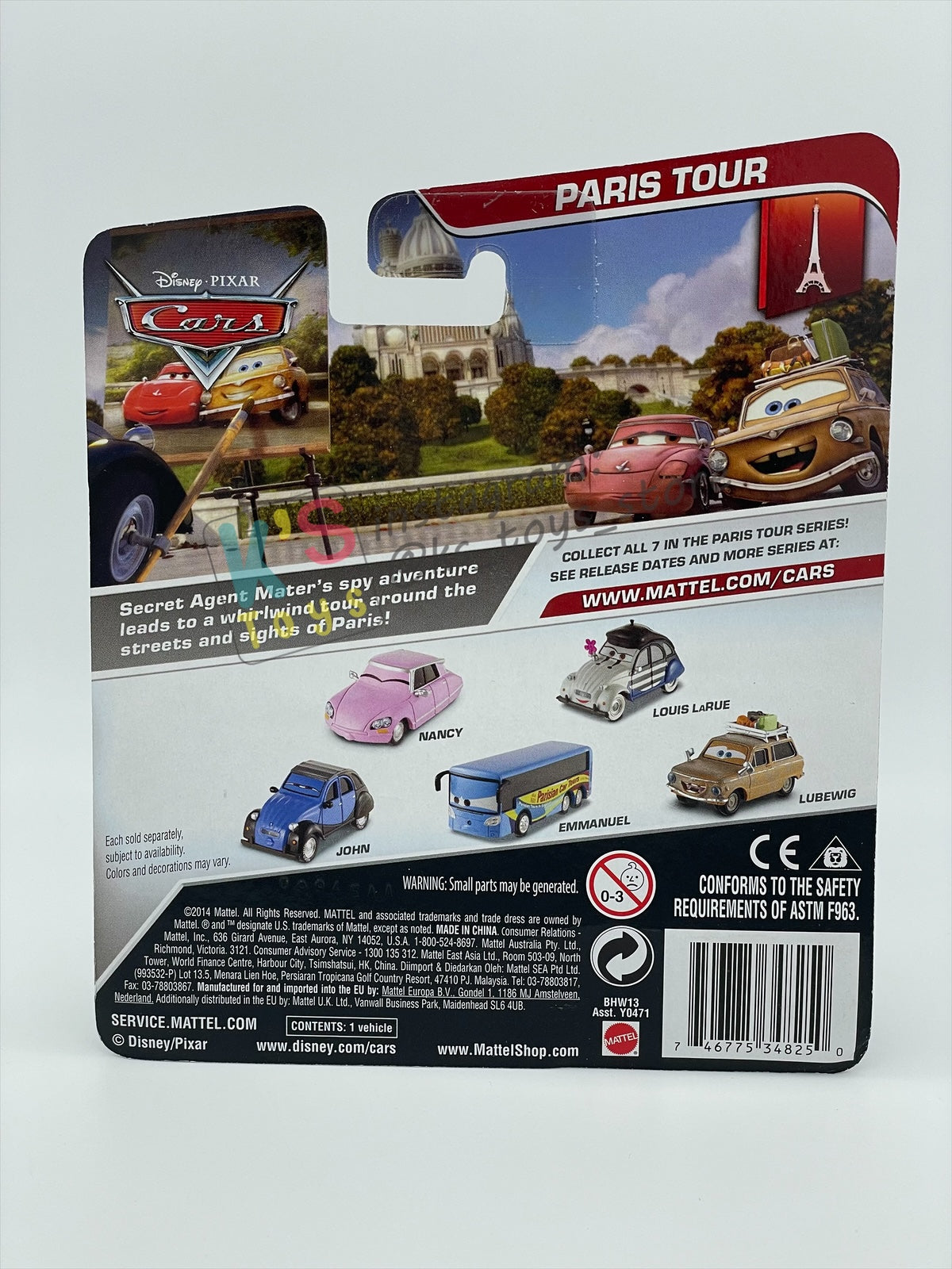 DISNEY PIXAR CARS 1:55 BY MATTEL, LOUIS LARUE - CARS 2 - PARIS SERIES - BNIP