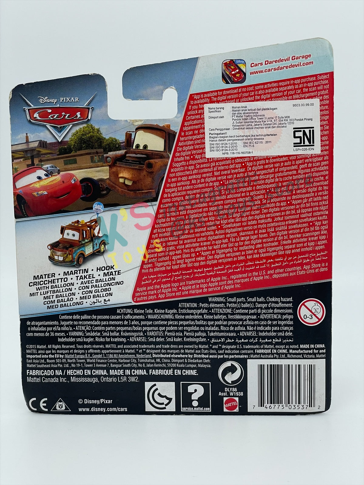 DISNEY PIXAR CARS 1:55 BY MATTEL, "MATER WITH BALLOON" - 95 RETURNS SERIES - BNIP