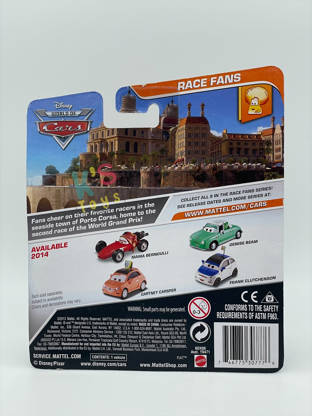 DISNEY PIXAR CARS 1:55 BY MATTEL, "CARTNEY CARSPER" RACE FANS SERIES - BNIP