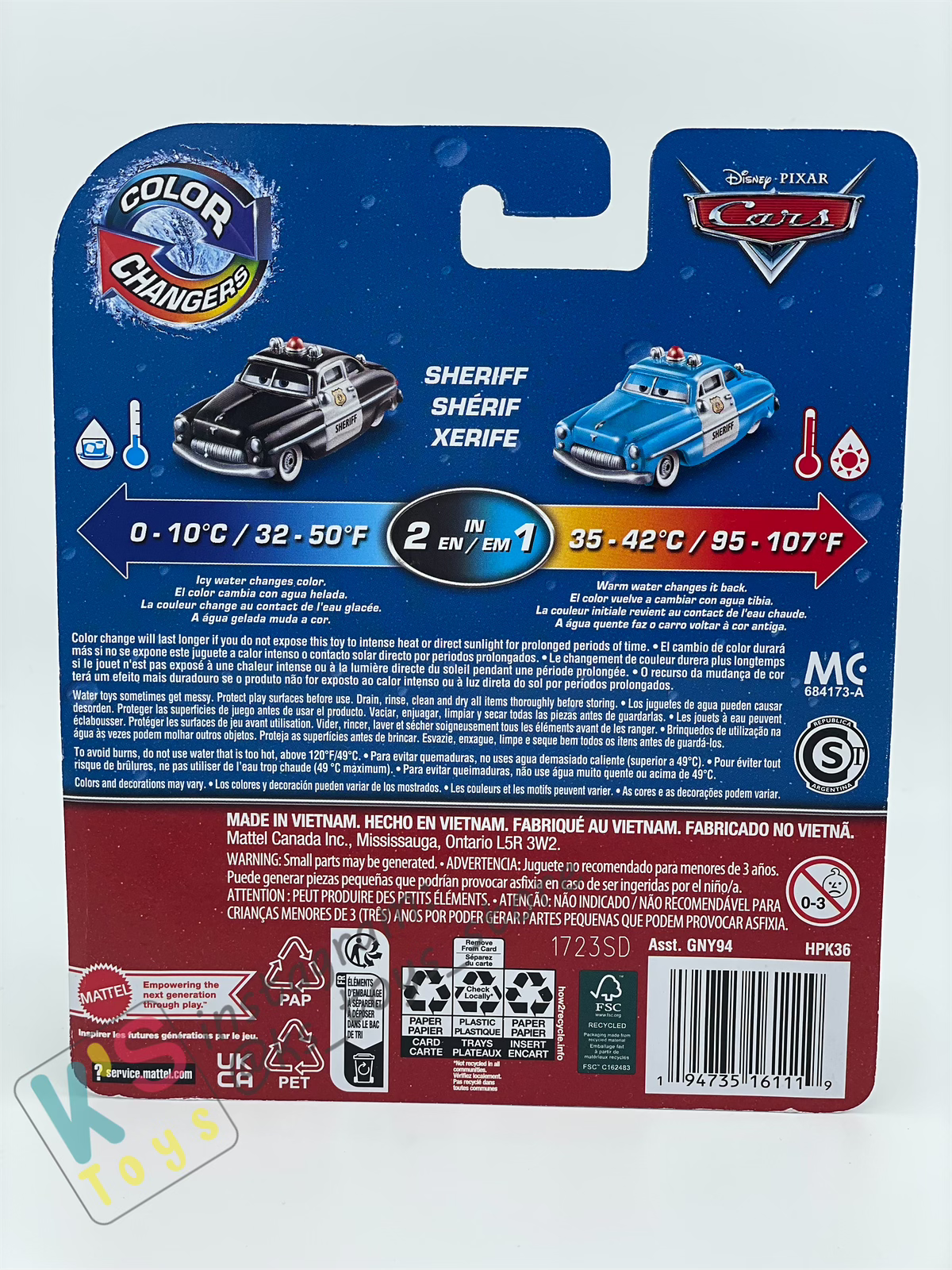 COLOR CHANGERS Disney Pixar Cars by MATTEL, SHERIFF (BLUE/BLACK) - 2023 NEW RELEASE - BNIP