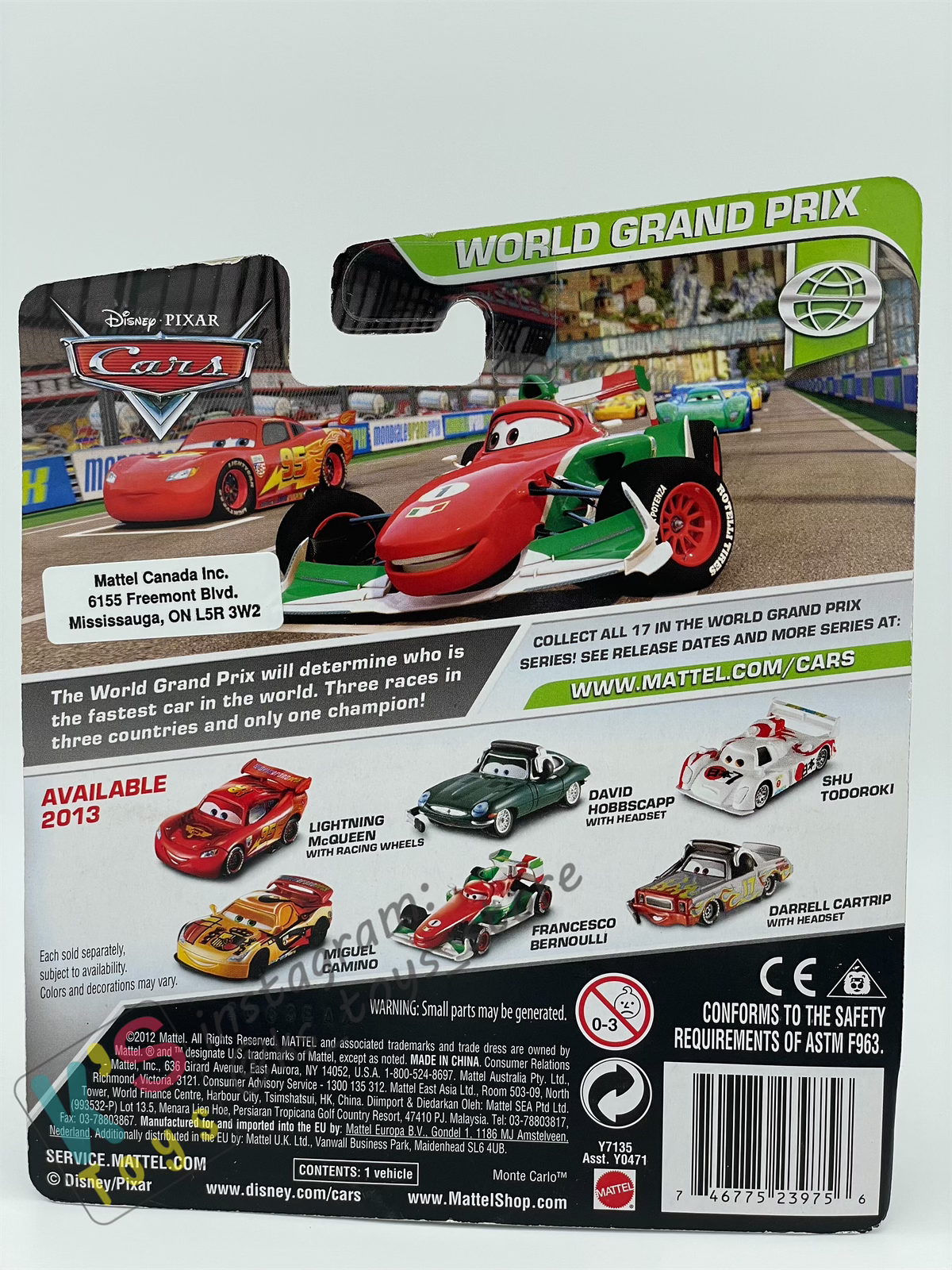 DISNEY PIXAR CARS BY MATTEL, DARRELL CARTRIP WITH HEADSET - WGP SERIES - BNIP