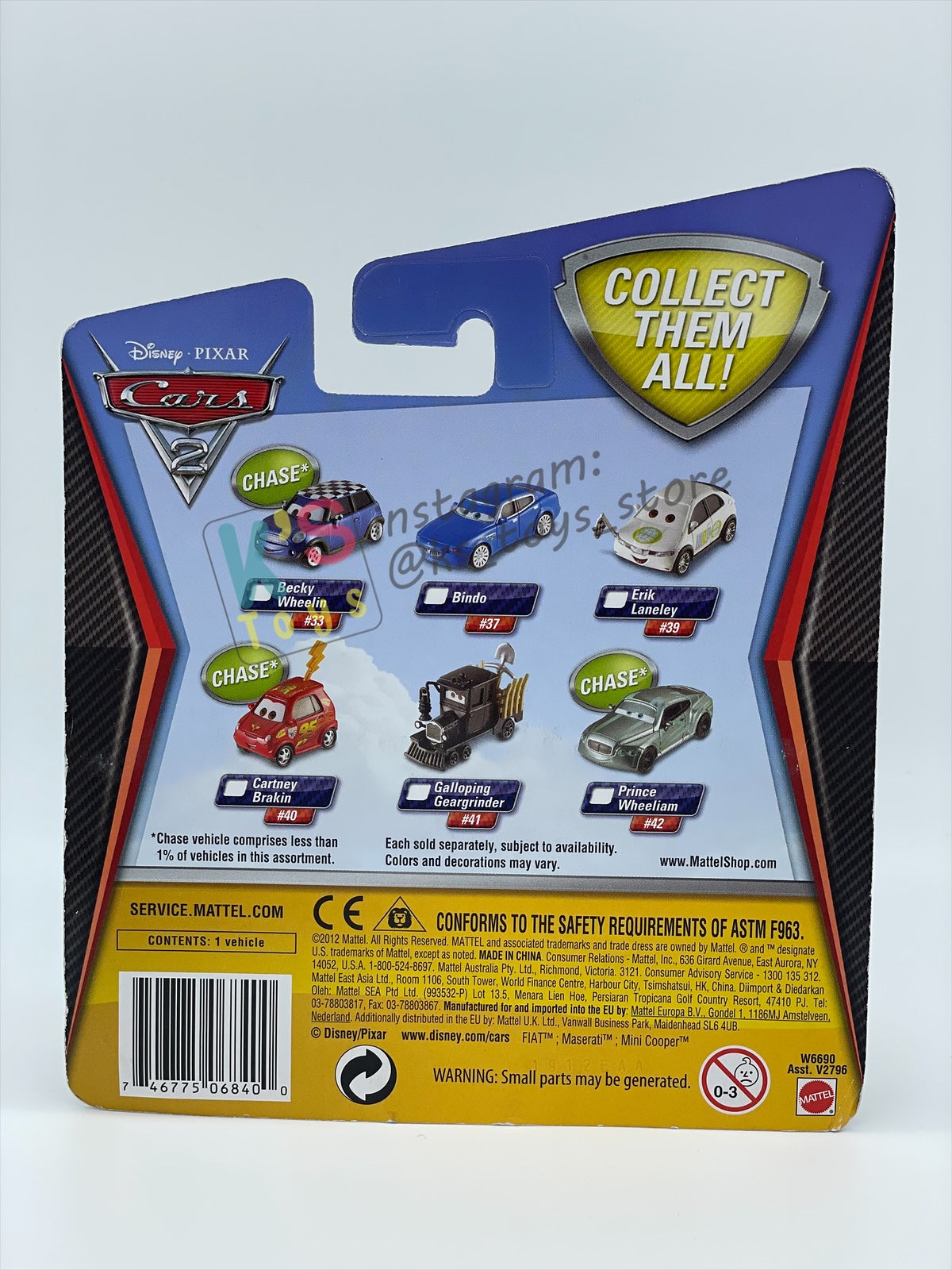 DISNEY PIXAR CARS 1:55 BY MATTEL "PRINCE WHEELIAM" CARS 2 SERIES CHASE - BNIP