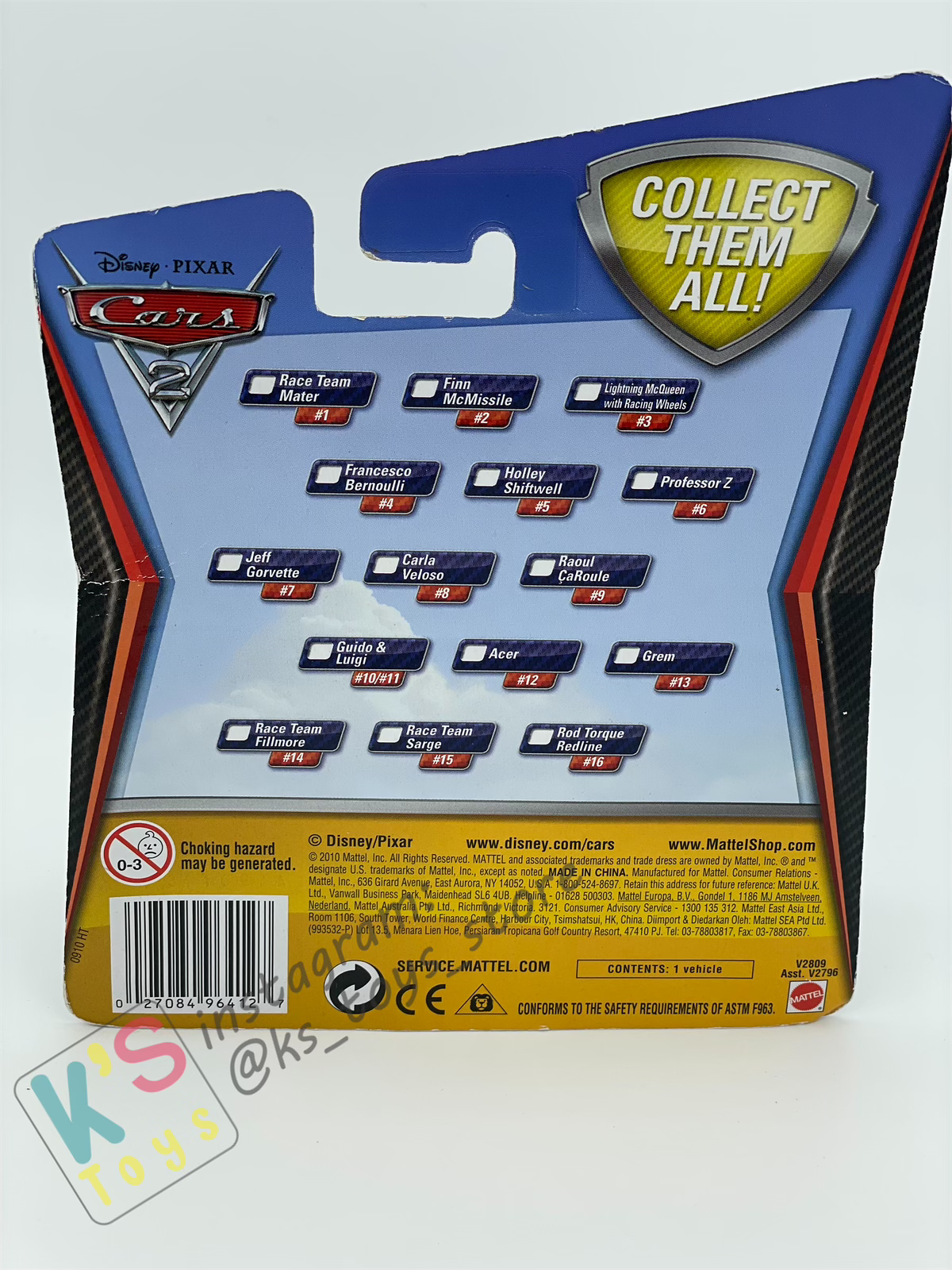DISNEY PIXAR CARS BY MATTEL, RAOUL CAROULE - CARS 2 - BNIP