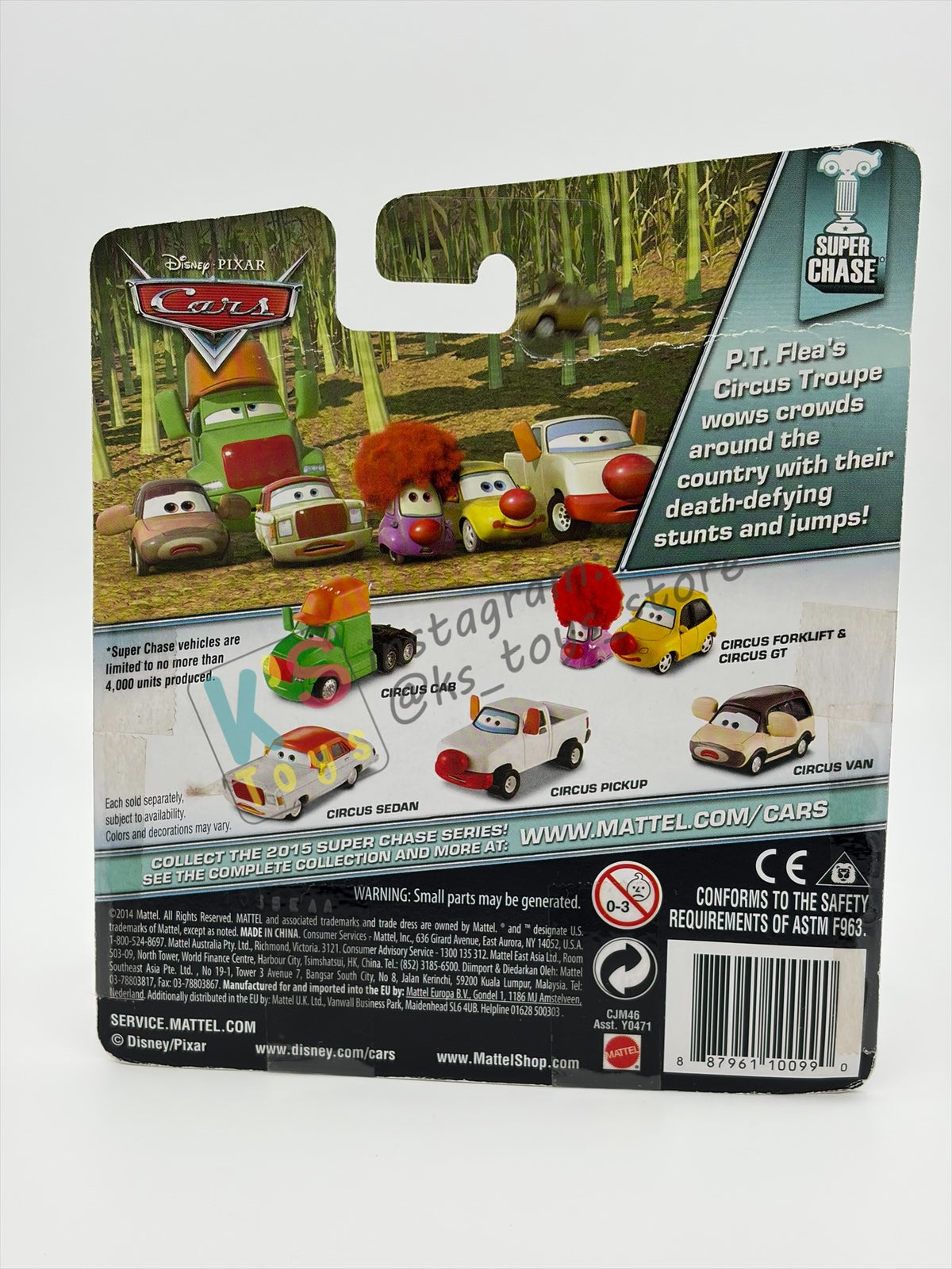 DISNEY PIXAR CARS BY MATTEL 1:55, "CIRCUS SEDAN" - SUPER CHASE SERIES - BNIP