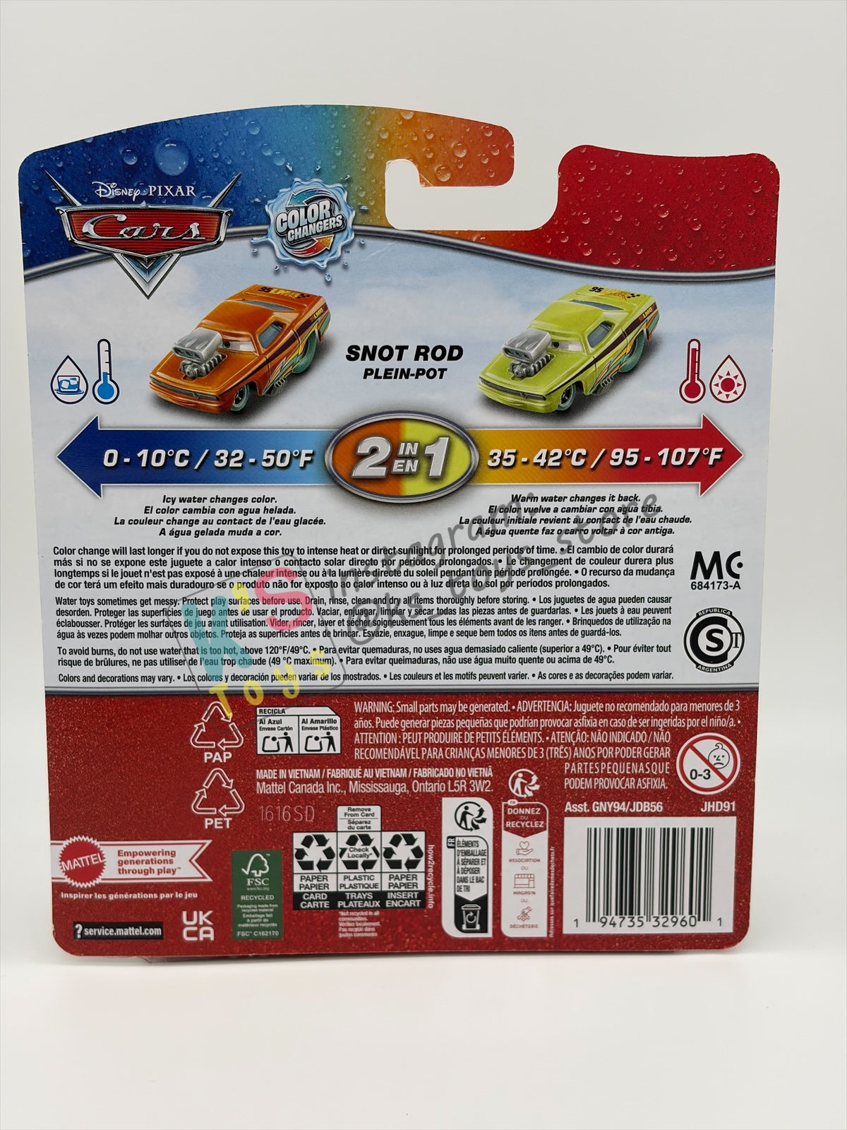 COLOR CHANGERS Disney Pixar Cars by MATTEL, RACE TO CELEBRATE SNOT ROD (ORANGE/YELLOW) - 2026 NEW RELEASE - BNIP