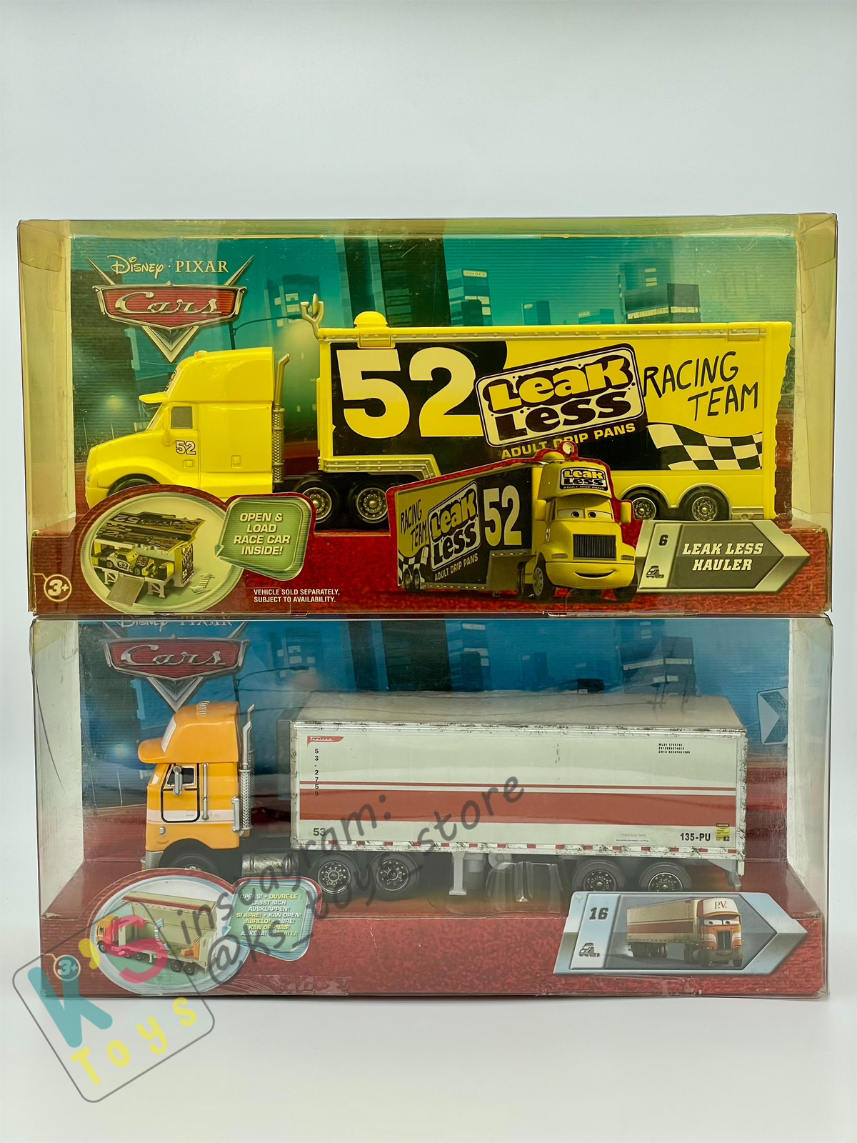 Hauler Disney Pixar Cars by Mattel, Bundle of 2 Haulers; Paul Valdez Hauler and Leak Less Hauler - BNIP - Please Read Description!!