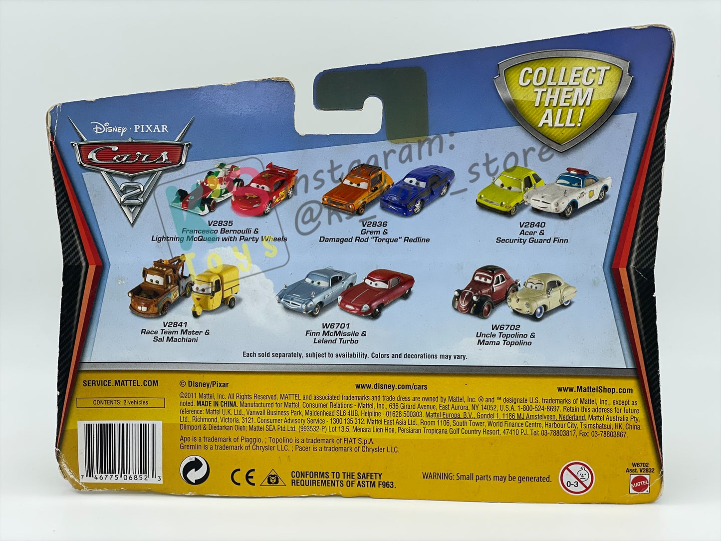 Disney Pixar Cars 1:55 by Mattel 2-Pack Cars 2, UNCLE TOPOLINO & MAMA TOPOLINO - BNIP - READ DESCRIPTION!!!!