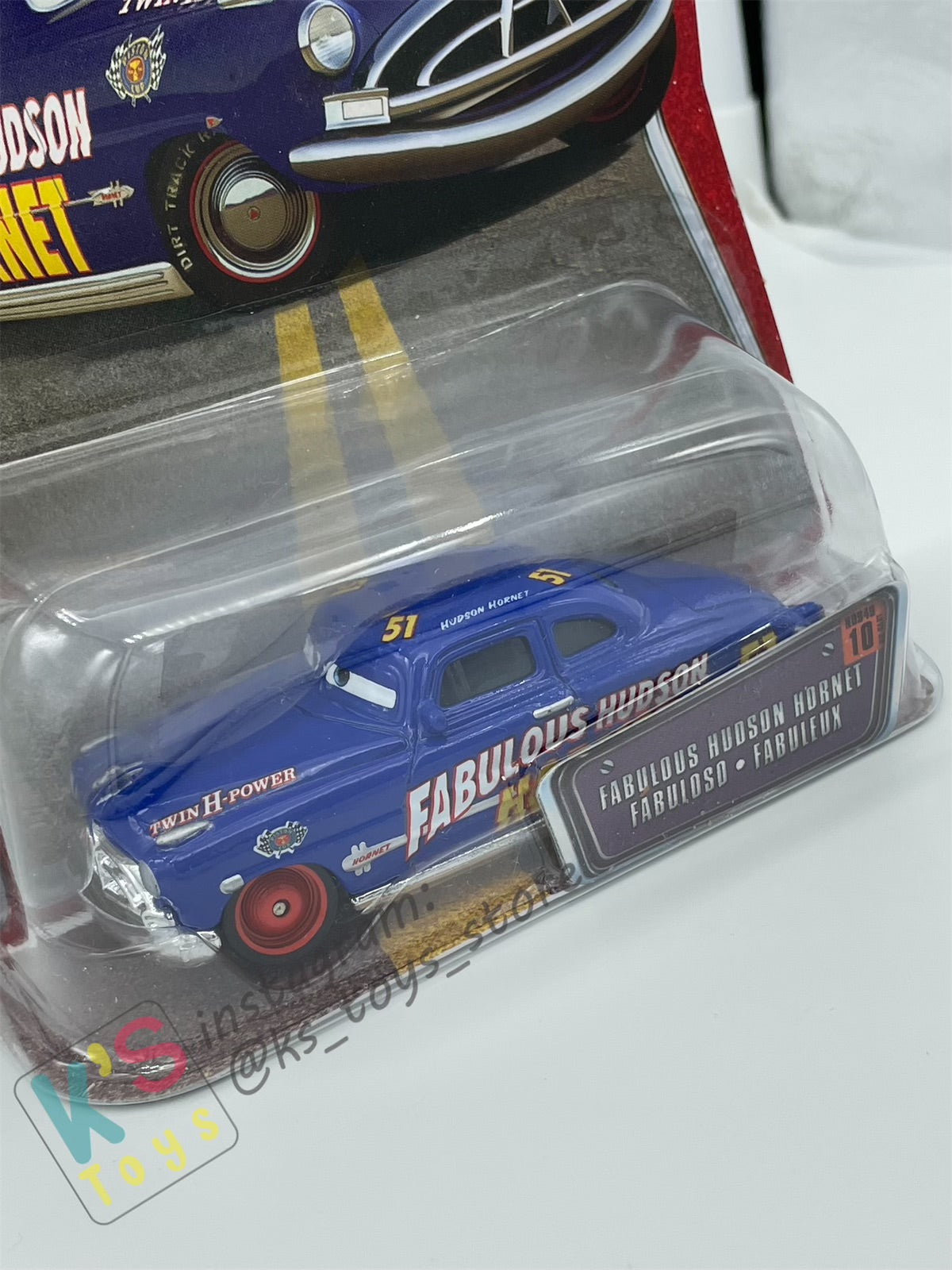 DISNEY PIXAR CARS BY MATTEL, THE WORLD OF CARS SERIES -FABULOUS HUDSON HORNET WITH RED RIMS #10 - BNIP