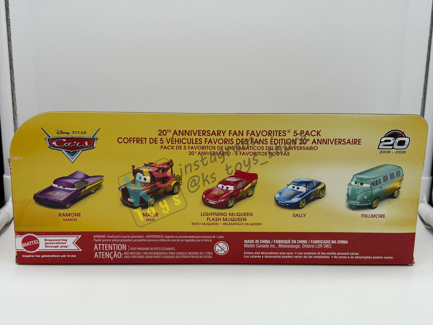 GIFT SET Disney Pixar Cars by MATTEL, EXCLUSIVE 5 PACK 20th ANNIVERSARY FAN FAVOURITE - RAMONE, MATER, LIGHTNING MCQUEEN, SALLY AND FILLMORE - BNIP