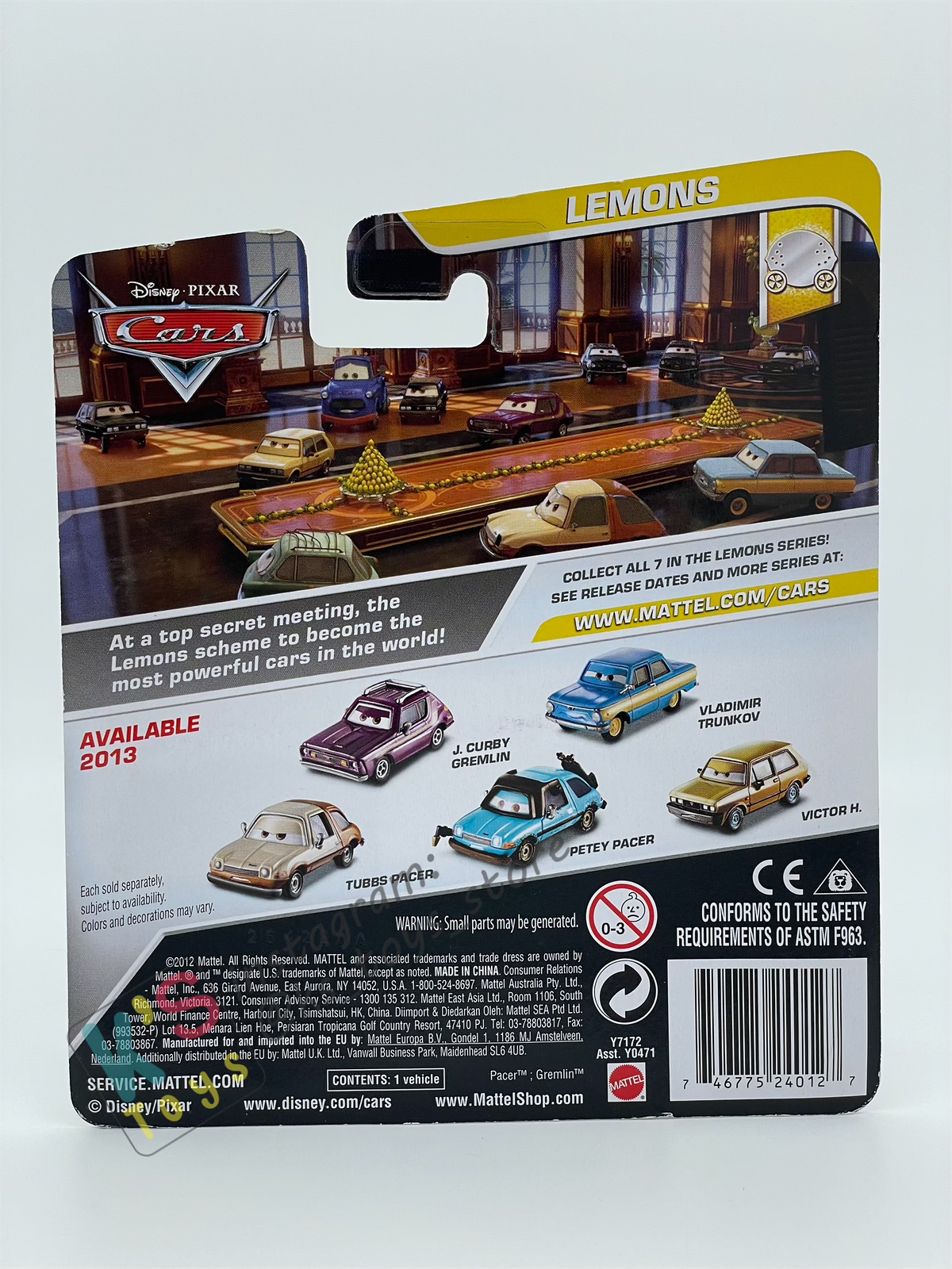DISNEY PIXAR CARS BY MATTEL 1:55, PETEY PACER - LEMONS SERIES - BNIP