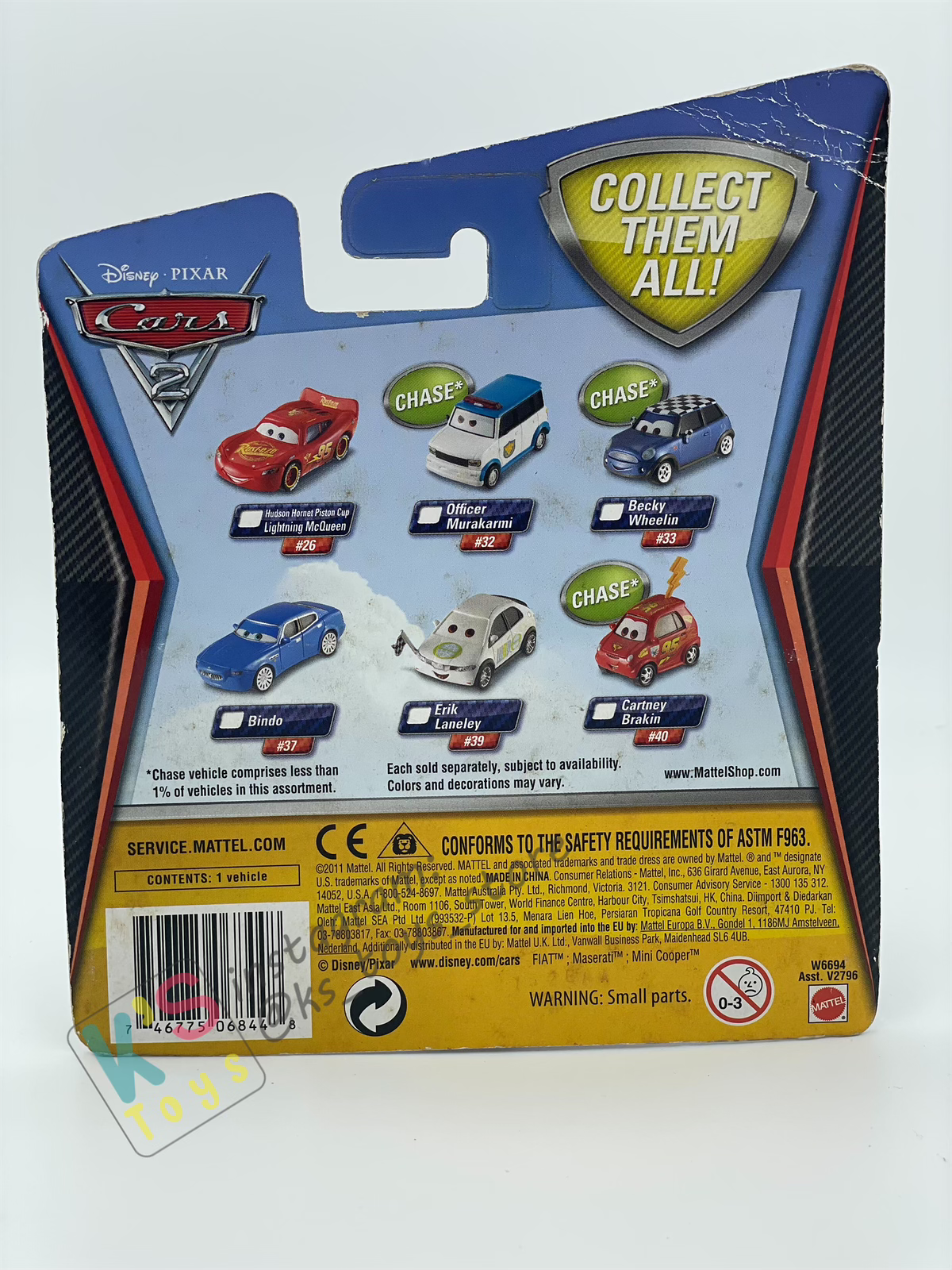 DISNEY PIXAR CARS "CARTNEY BRAKIN" CHASE CARS 2 SERIES - BNIP