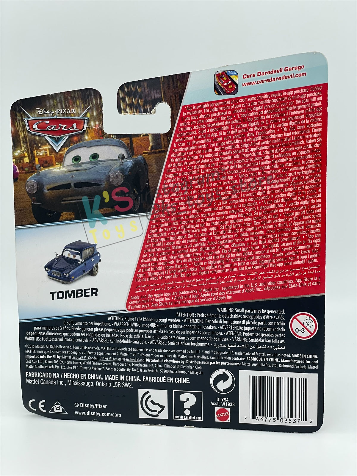 DISNEY PIXAR CARS BY MATTEL 1:55, "TOMBER" - PARIS PARTS MARKET SERIES - BNIP