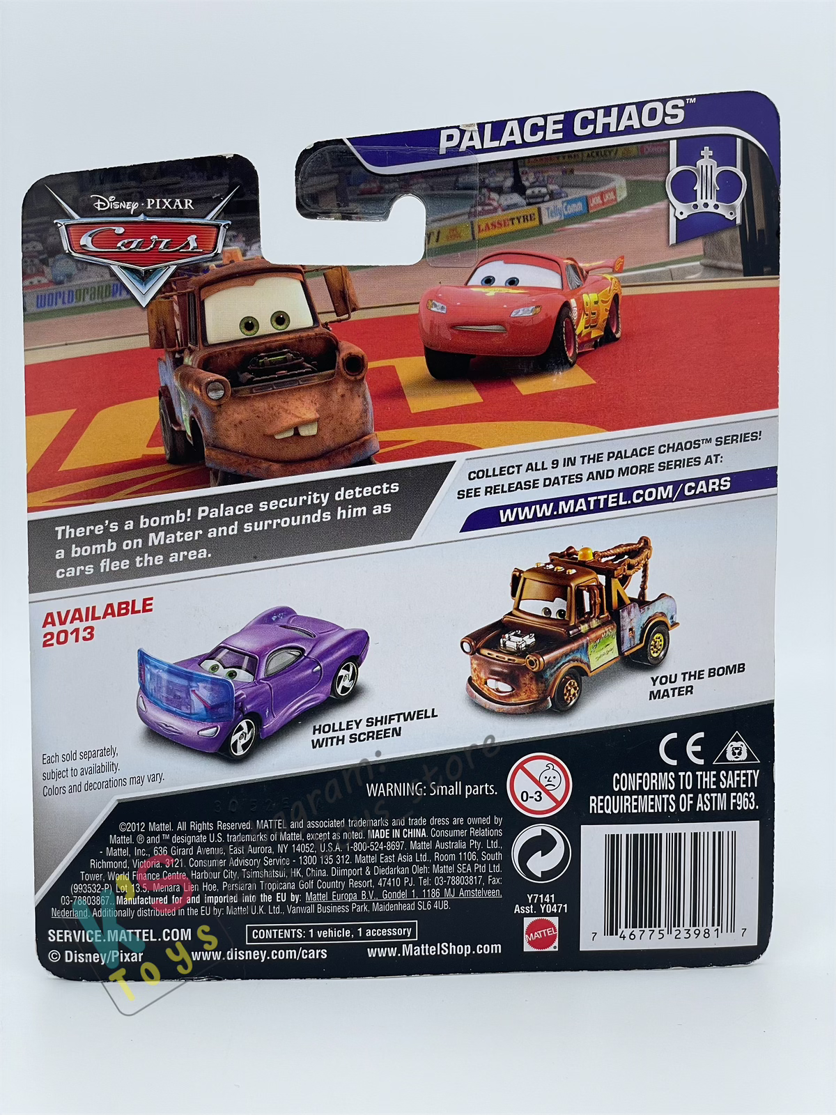 DISNEY PIXAR CARS BY MATTEL, "HOLLEY SHIFTWELL WITH SCREEN" - PALACE CHAOS SERIES - BNIP