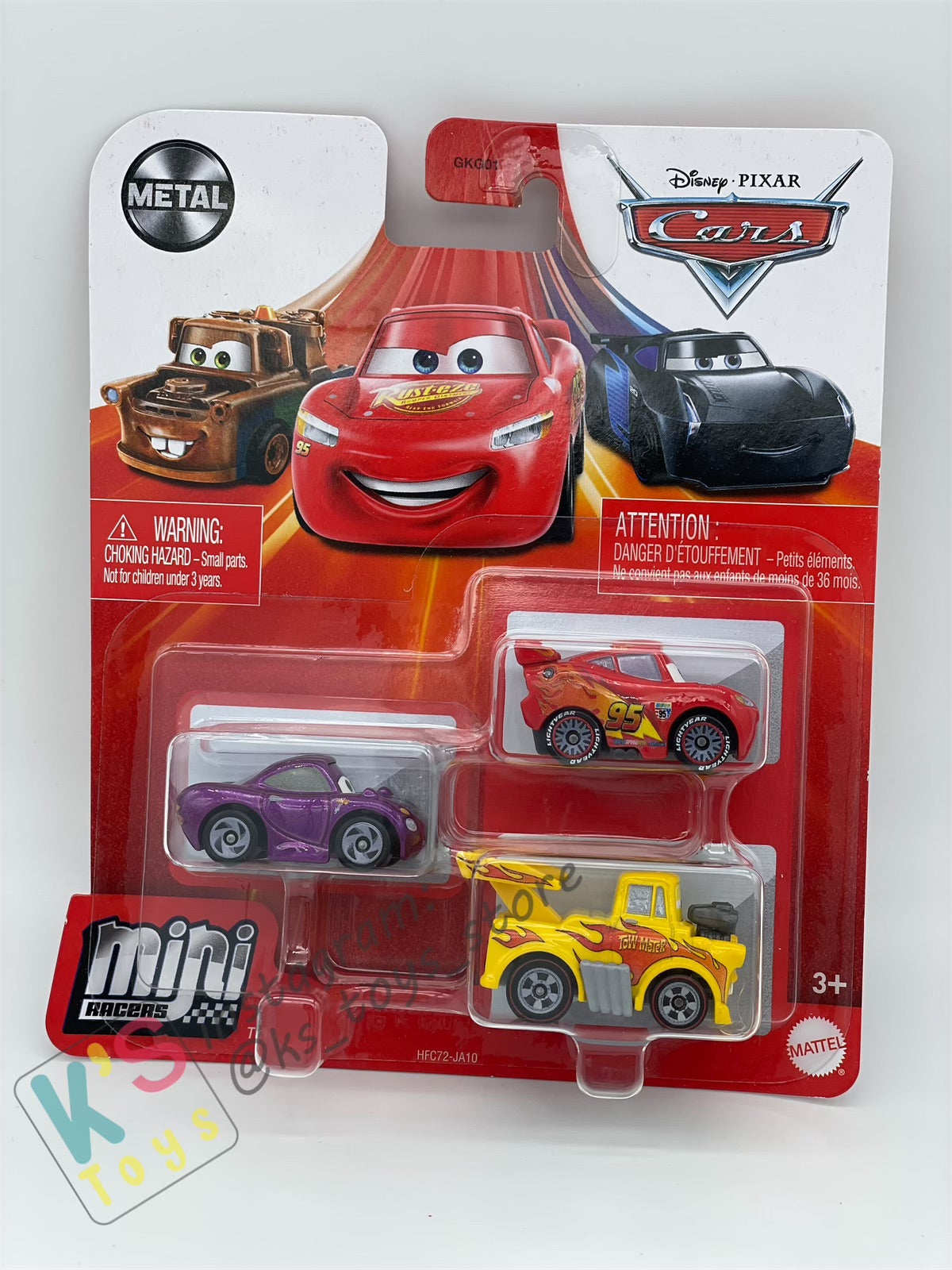 MINI RACERS DISNEY PIXAR CARS 3-PACK HOLLEY SHIFTWELL, LIGHTNING MCQUEEN WITH RACING WHEELS, AND HOT ROD MATER (FUNNY MATER) - BNIP