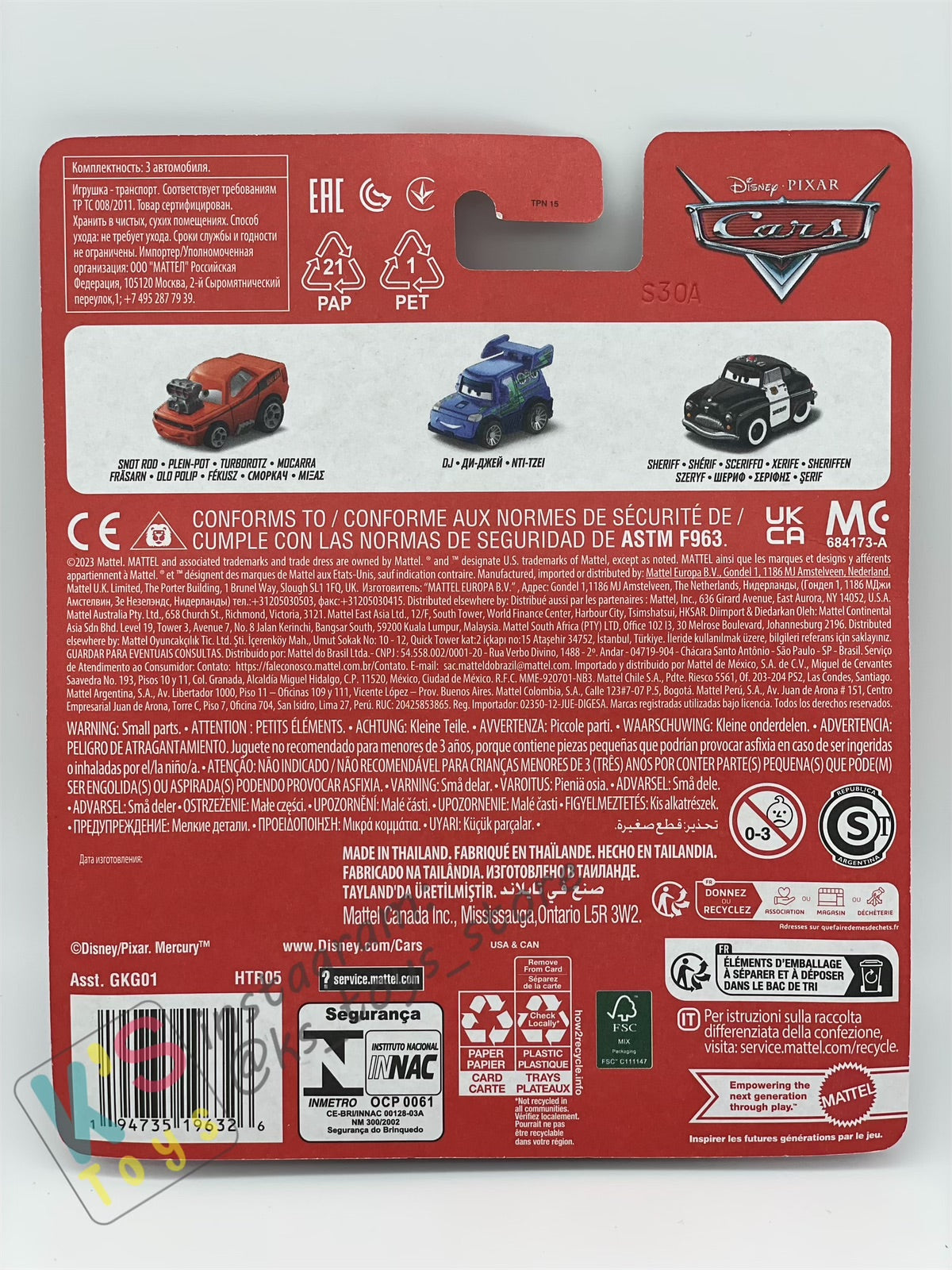 MINI RACERS DISNEY PIXAR CARS 3-PACK SNOT ROD, DJ AND SHERIFF - BNIP