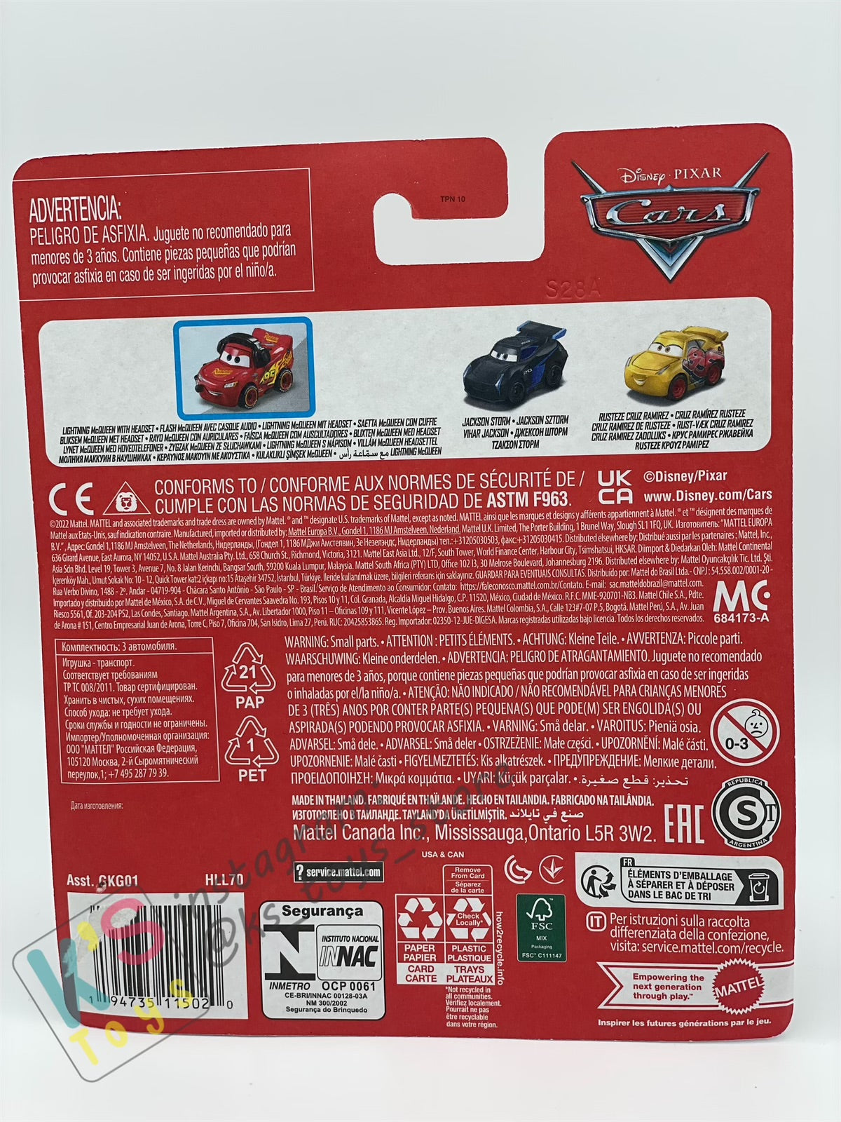 MINI RACERS DISNEY PIXAR CARS 3-PACK HEADSET LIGHTNING MCQUEEN, JACKSON STORM, AND RUSTEZE CRUZ RAMIREZ - BNIP