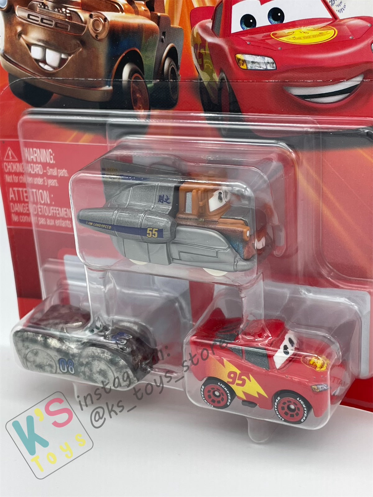 MINI RACERS DISNEY PIXAR CARS 3-PACK SUPER SPEED MATER, ROAD TRIP LIGHTNING MCQUEEN, AND DATZ JAMMIN - BNIP