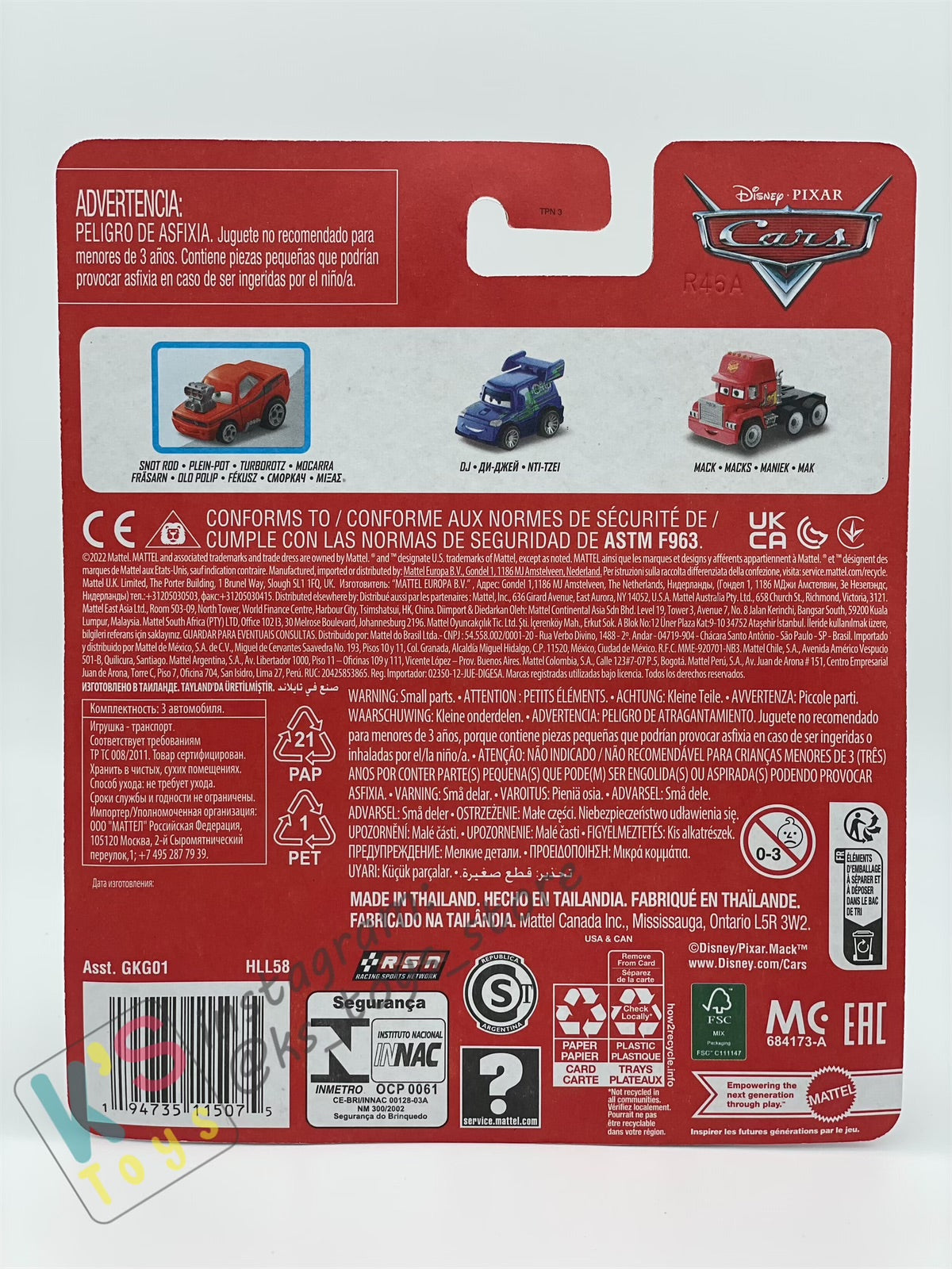 MINI RACERS DISNEY PIXAR CARS 3-PACK SNOT ROD, DJ, AND MACK - BNIP