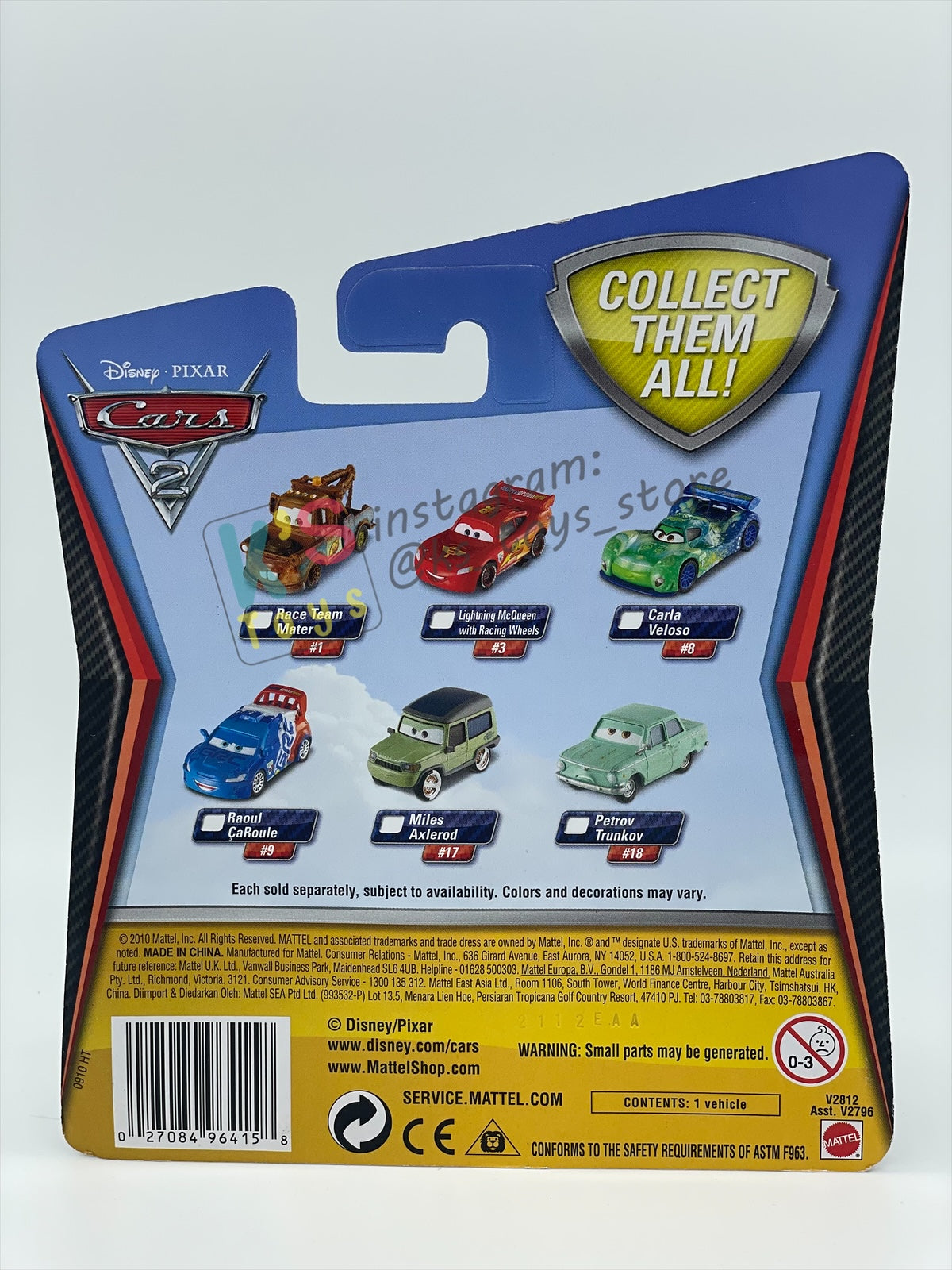 DISNEY PIXAR CARS 1:55 BY MATTEL, "MILES AXLEROD" CARS 2 - BNIP