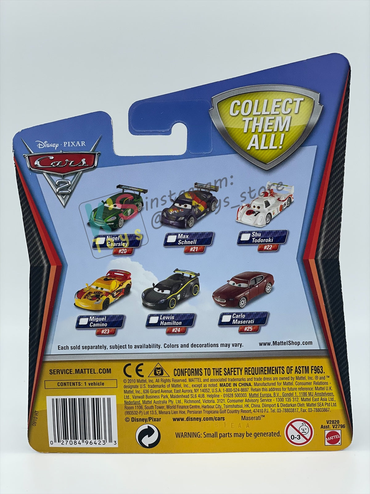 DISNEY PIXAR CARS 1:55, BY MATTEL, CARLO MASERATI - CARS 2 - BNIP
