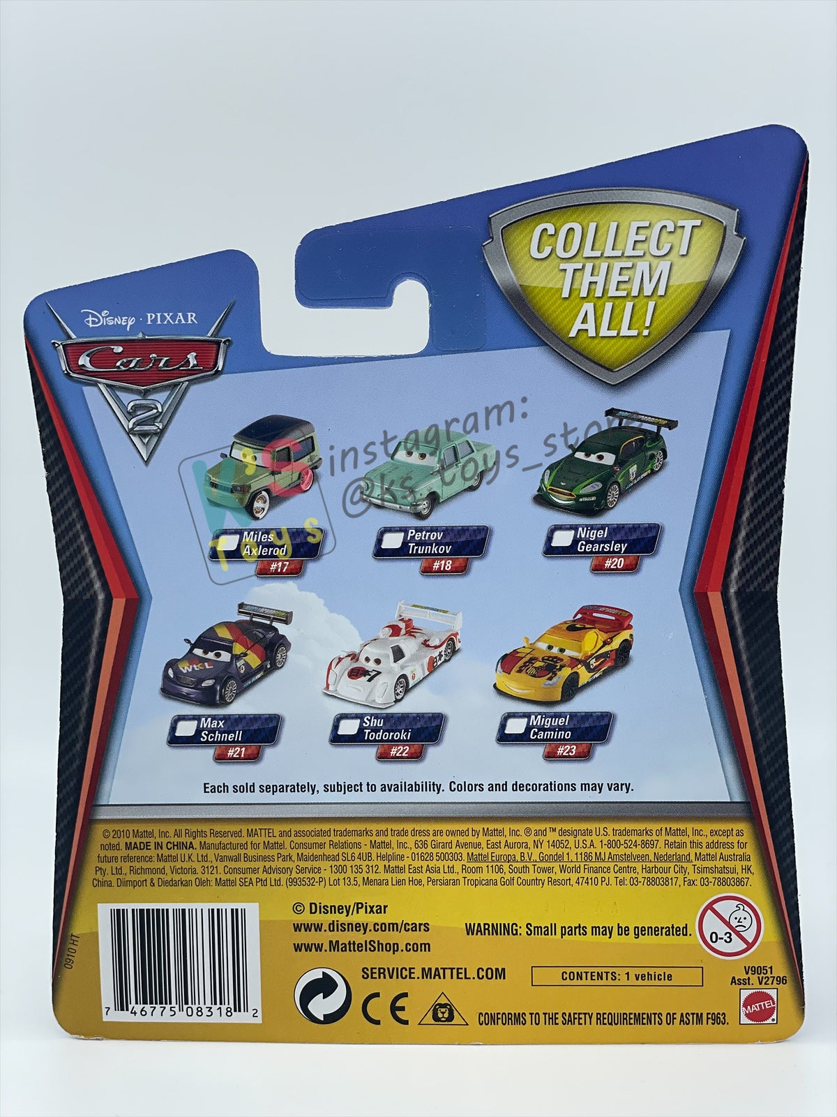 DISNEY PIXAR CARS 1:55, BY MATTEL, CARS 2 MIGUEL CAMINO - BNIP