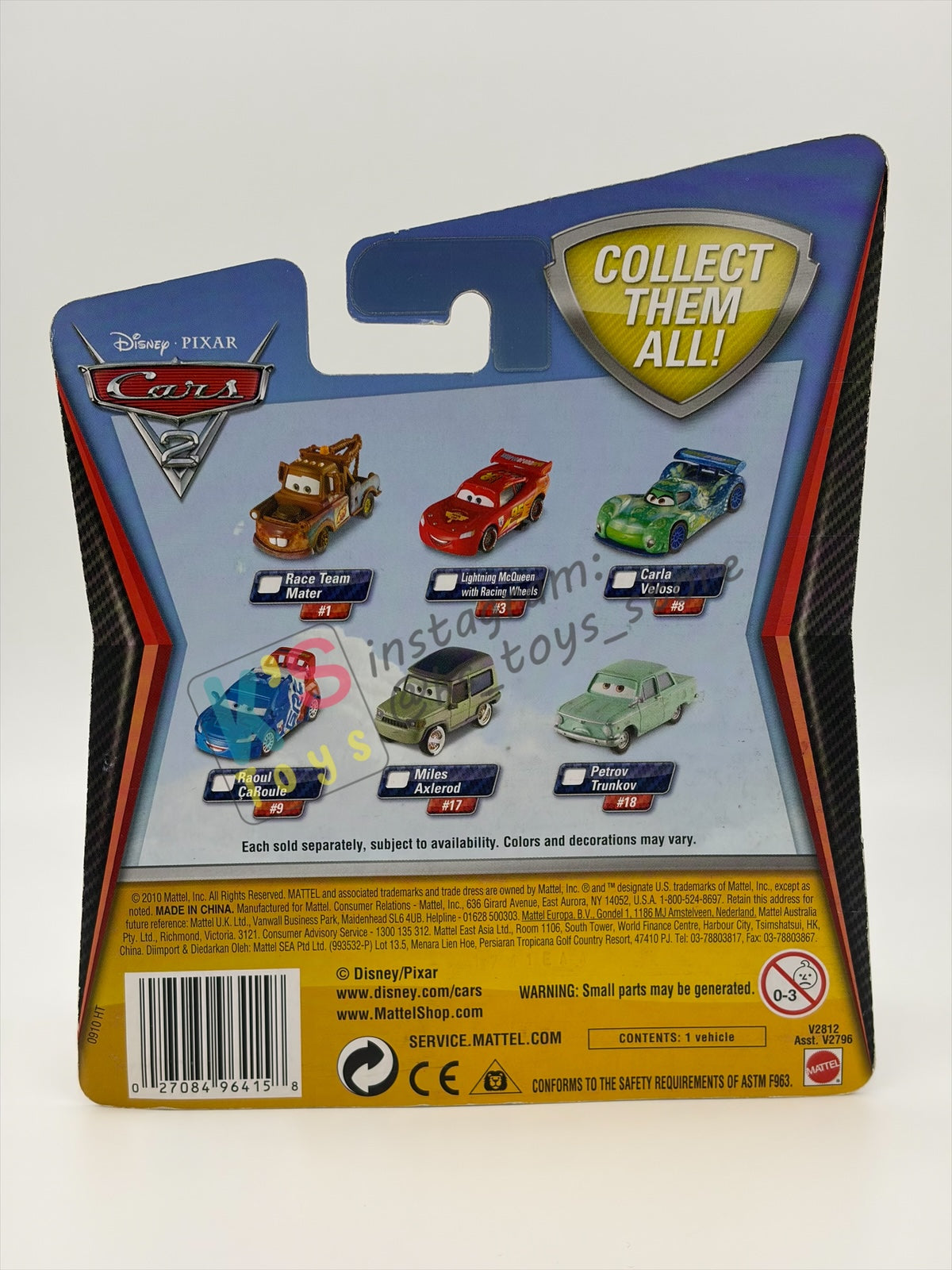 DISNEY PIXAR CARS 1:55 BY MATTEL, "MILES AXLEROD" CARS 2 - BNIP