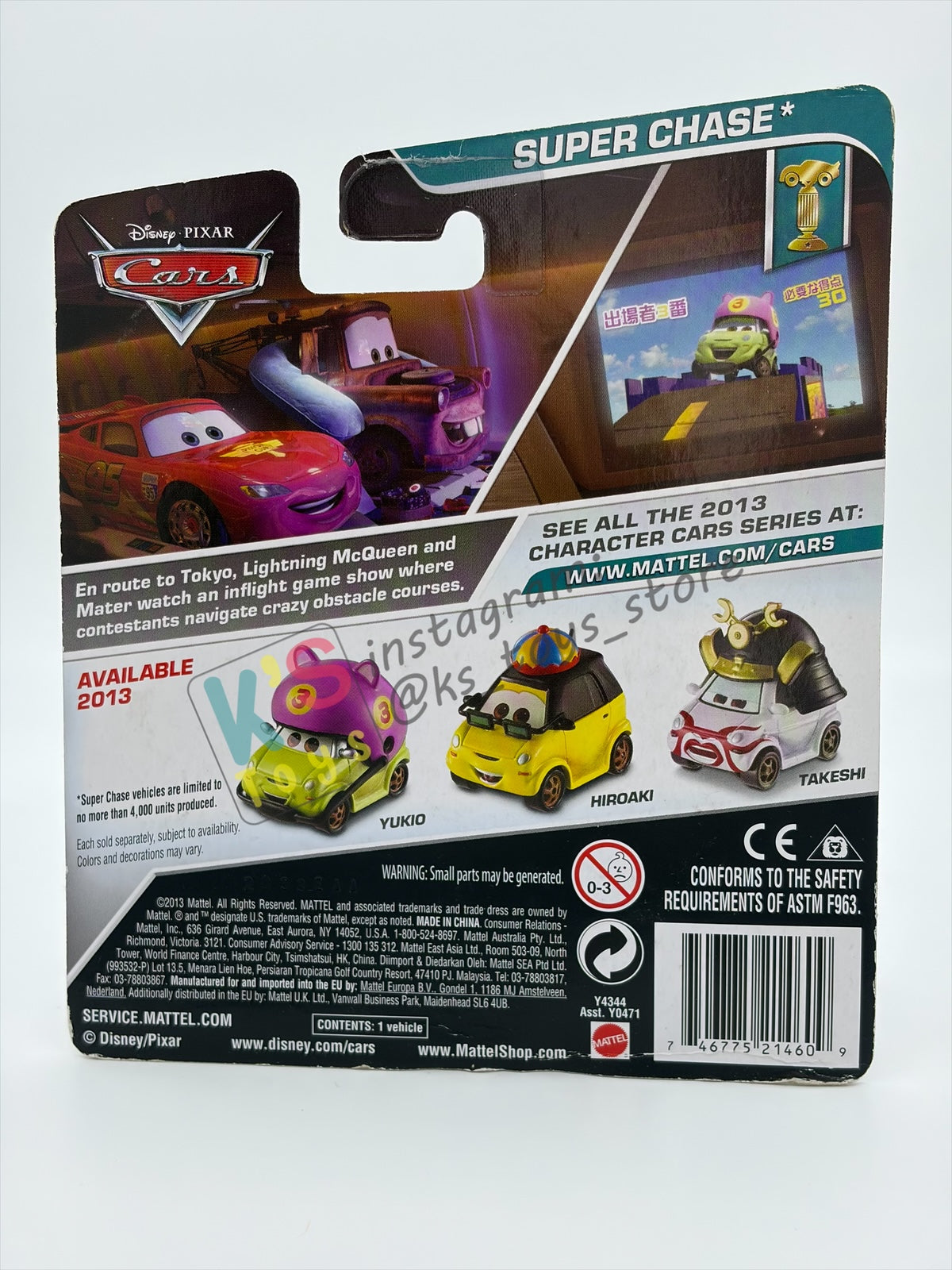 RARE DISNEY PIXAR CARS 1:55 BY MATTEL, "TAKESHI" CARS 2 SUPER CHASE - BNIP