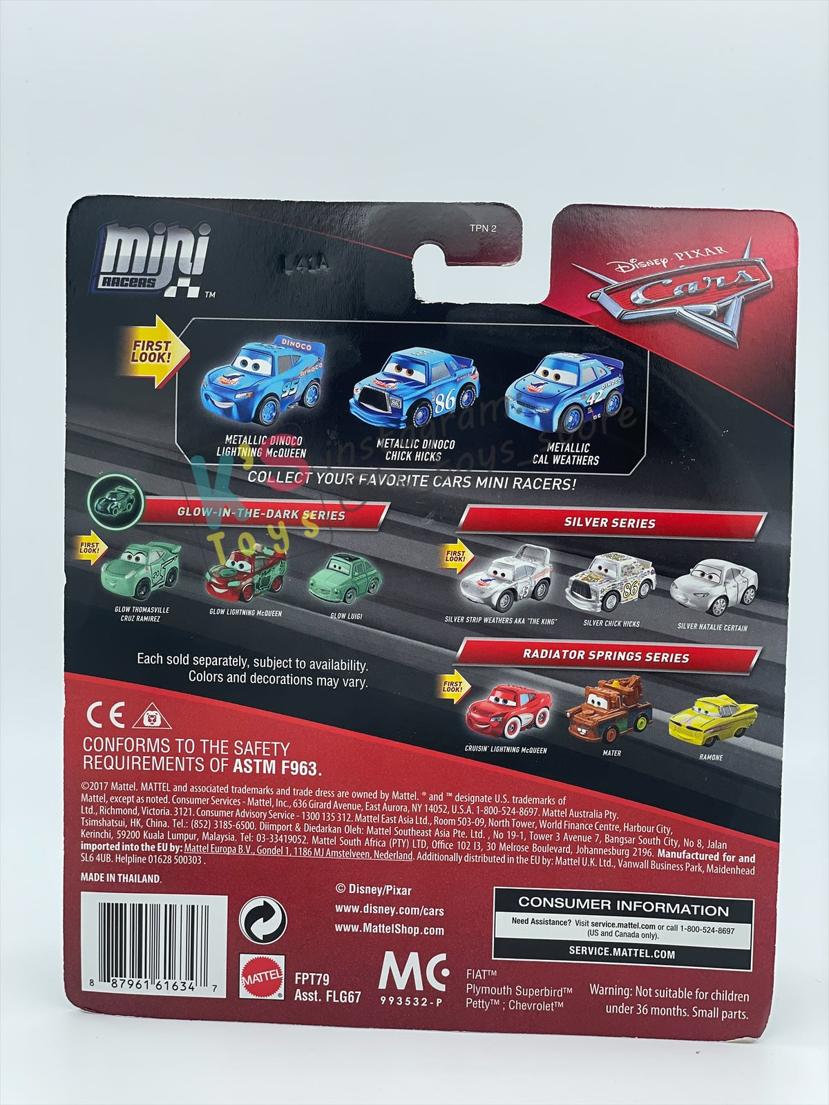 RARE MINI RACERS DISNEY PIXAR CARS BY MATTEL, 3-PACK METALLIC DINOCO LIGHTNING MCQUEEN, METALLIC DINOCO CHICK HICKS AND METALLIC CAL WEATHERS (METALLIC SERIES) - BNIP