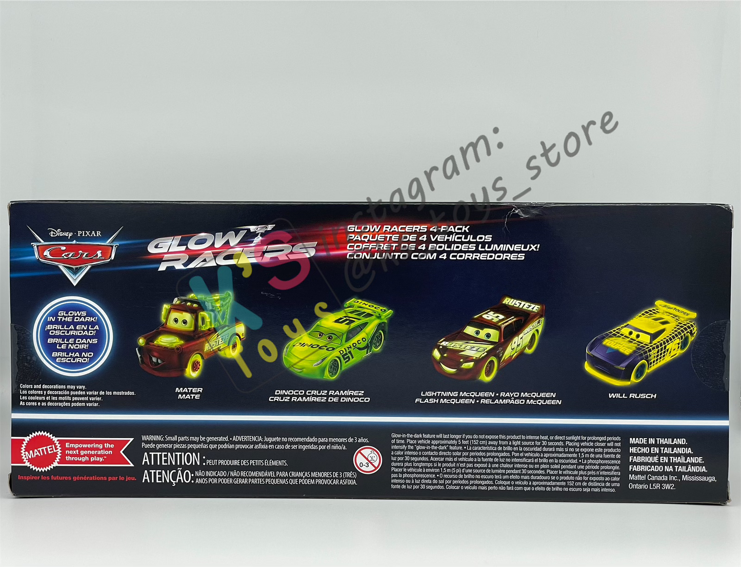 GIFT SET GLOW RACERS Disney Pixar Cars by MATTEL, 4-PACK GLOW RACERS PACK; MATER, DINOCO CRUZ RAMIREZ, LIGHTNING MCQUEEN AND WILL RUSCH - NEW RELEASE 2023 - BNIP
