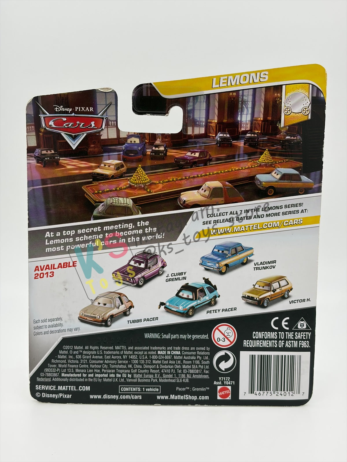 DISNEY PIXAR CARS BY MATTEL 1:55, PETEY PACER - LEMONS SERIES - BNIP