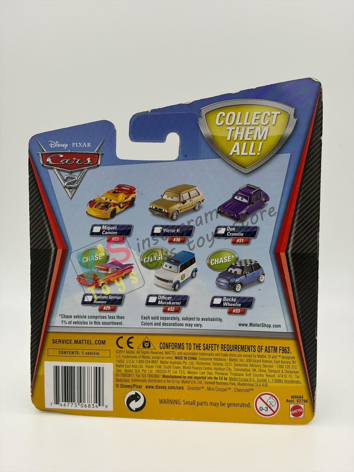 DISNEY PIXAR CARS BY MATTEL, DON CRUMLIN (GREEN EYES) - CARS 2 SERIES - BNIP