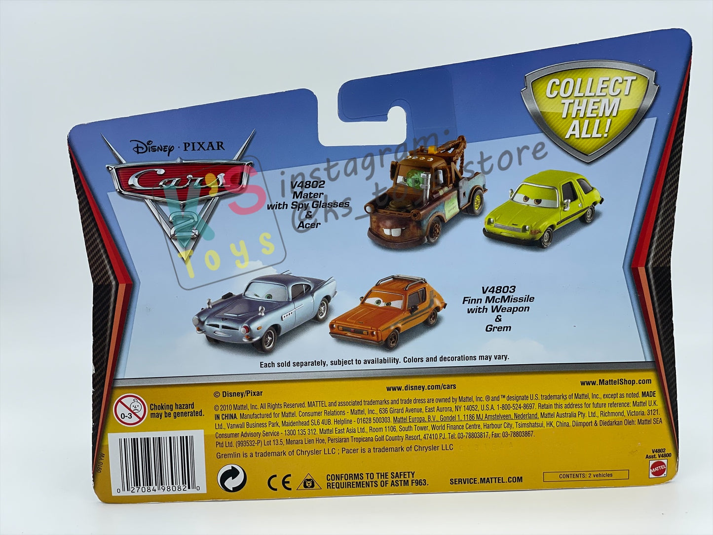 Disney Pixar Cars 1:55 by Mattel 2-Pack Cars 2, MATER WITH SPY GLASSES AND ACER (VARIANT) - BNIP