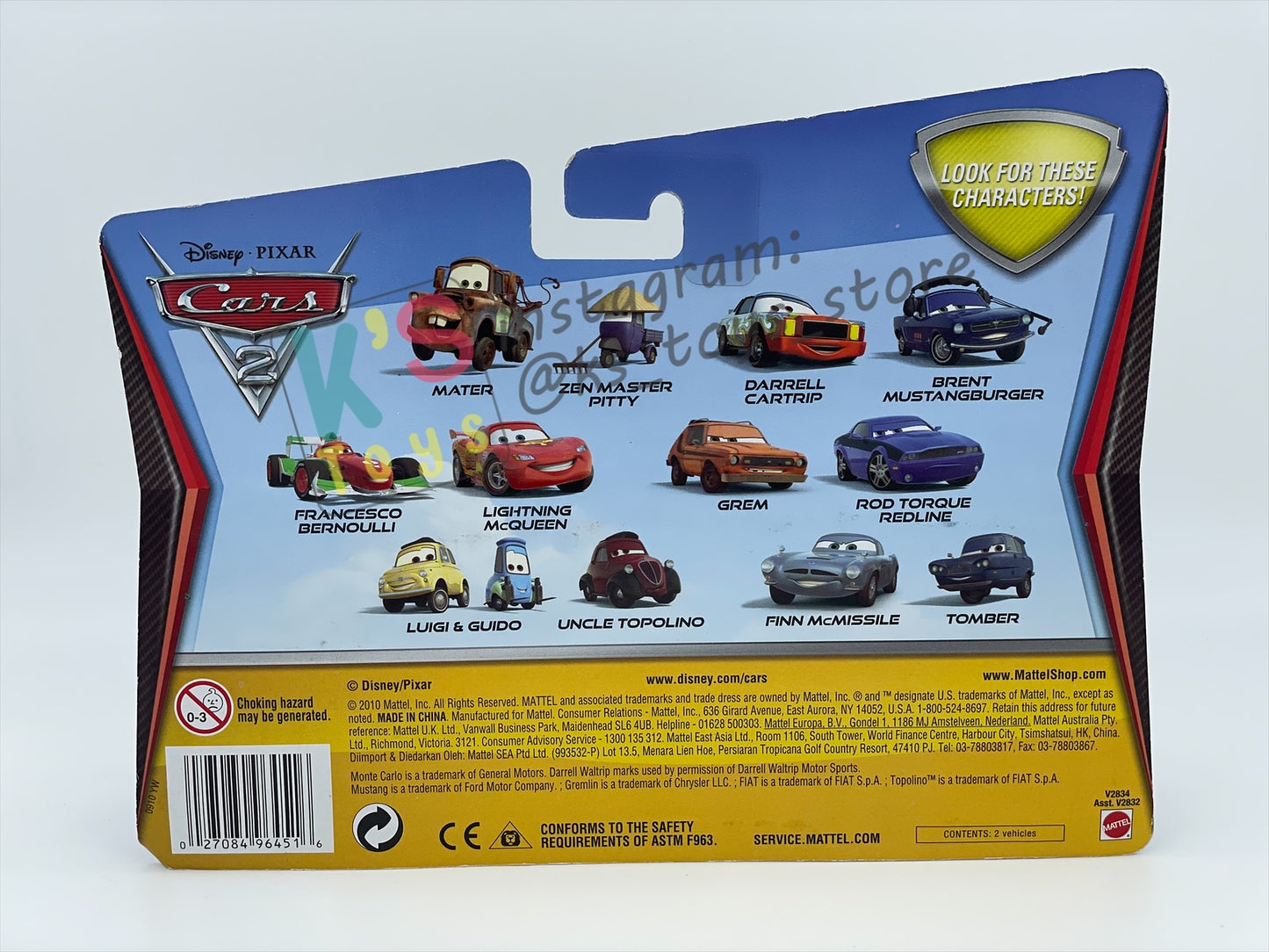 Disney Pixar Cars 1:55 by Mattel 2-Pack Cars 2, BRENT MUSTANGBURGER AND DARRELL CARTRIP (VARIANT) - BNIP