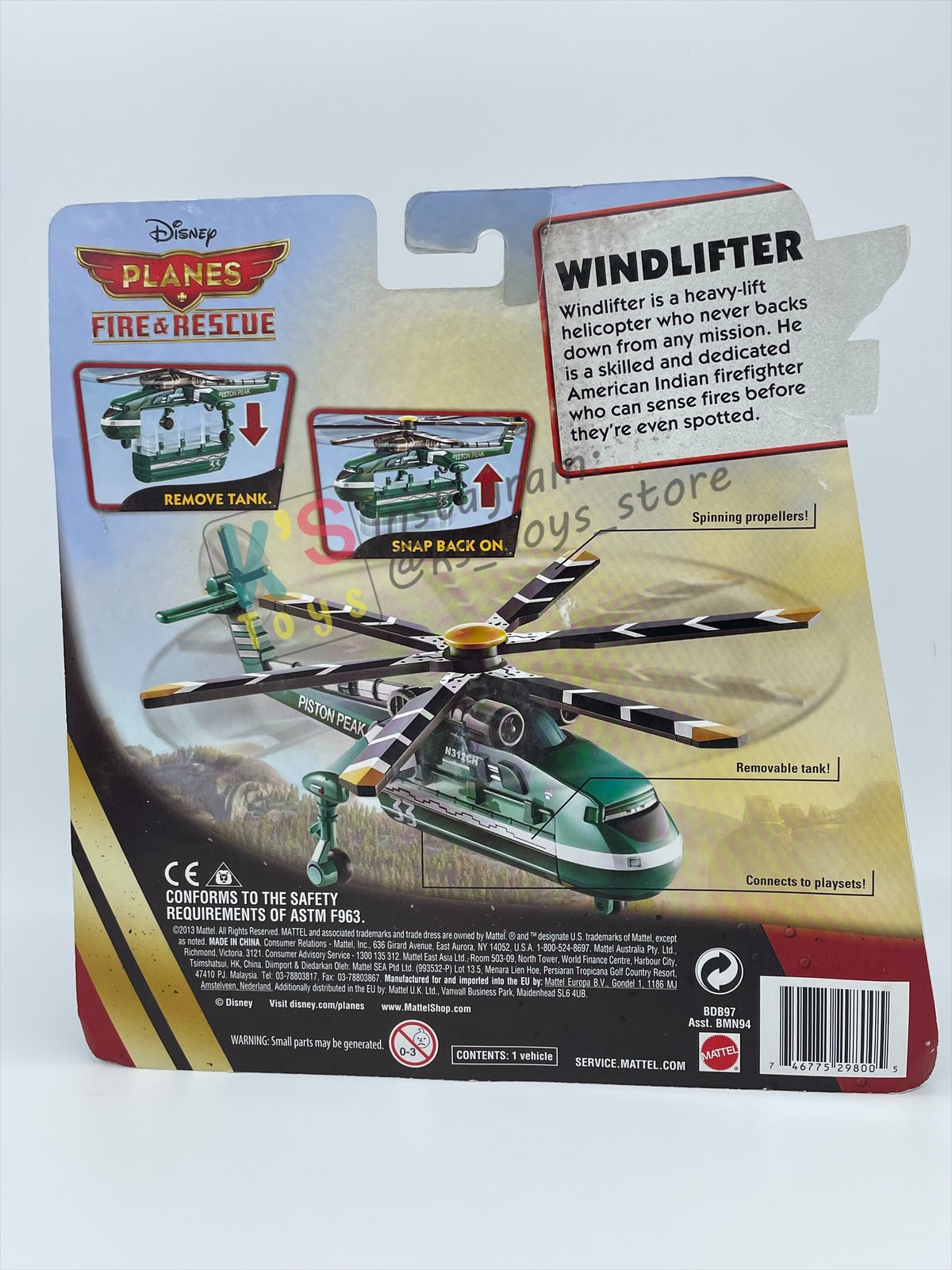 DISNEY PLANES BY MATTEL - WINDLIFTER WITH REMOVABLE TANK - FIRE AND RESCUE SERIES - BNIP