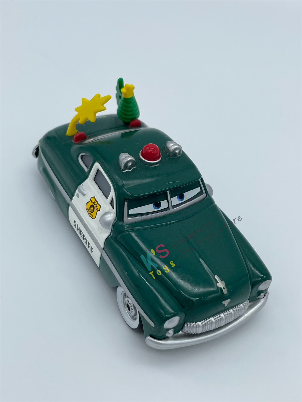 PRE-OWNED / LOOSE DISNEY PIXAR CARS "HOLIDAY SPIRIT GREEN SHERIFF" SNOW GLOBE - DISPLAYED CONDITION