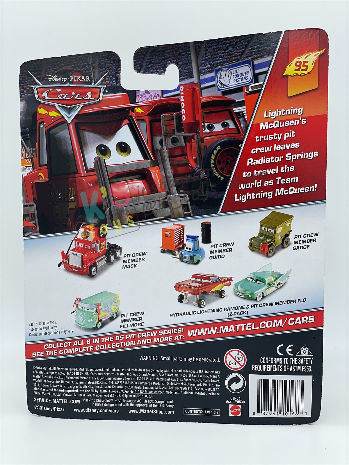 DELUXE DISNEY PIXAR CARS BY MATTEL "PIT CREW MEMBER MACK" 95 PIT CREW SERIES - BNIP
