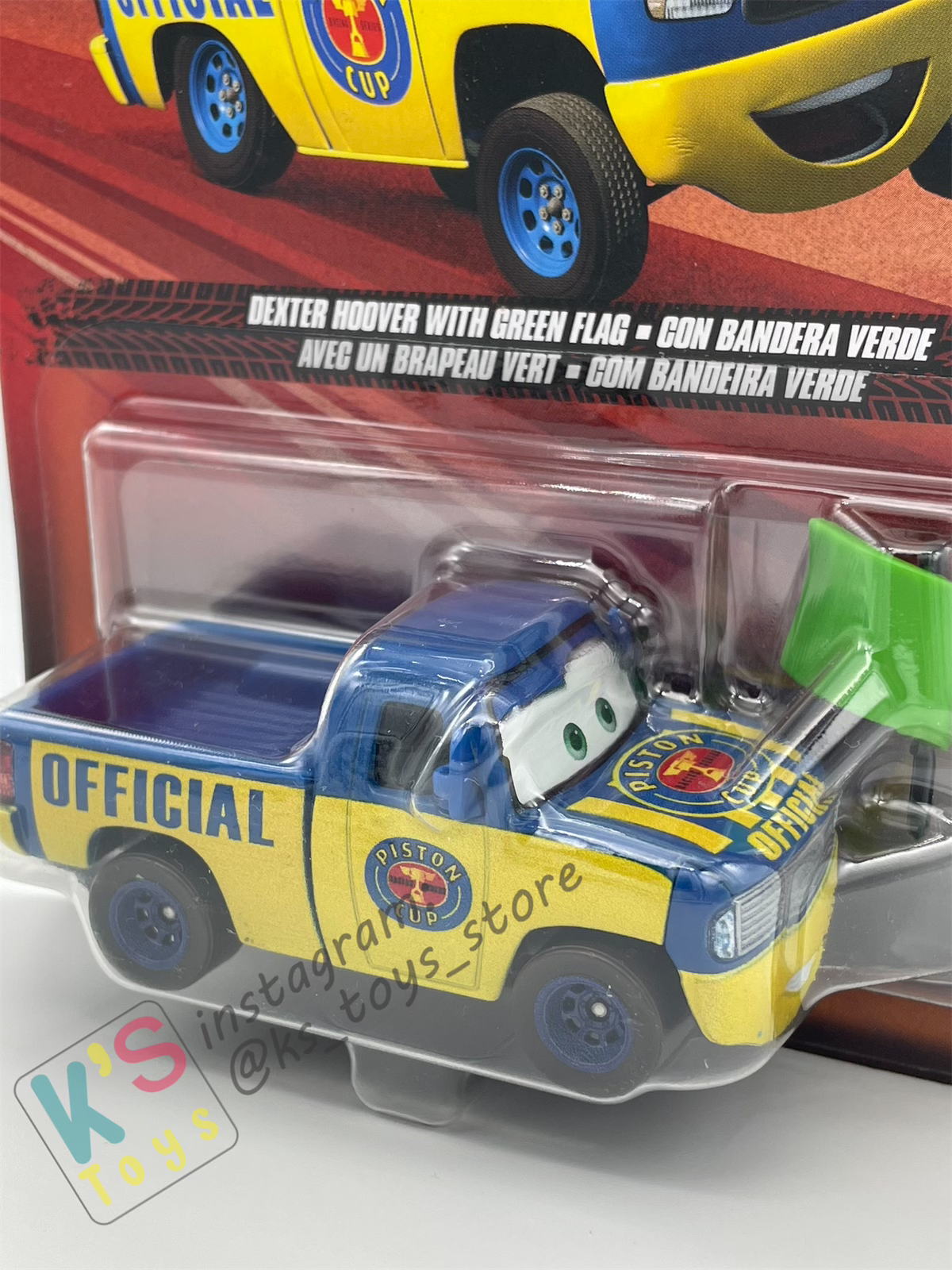 DISNEY PIXAR CARS BY MATTEL, DEXTER HOOVER WITH GREEN FLAG - 2023 RE-RELEASED - BNIP