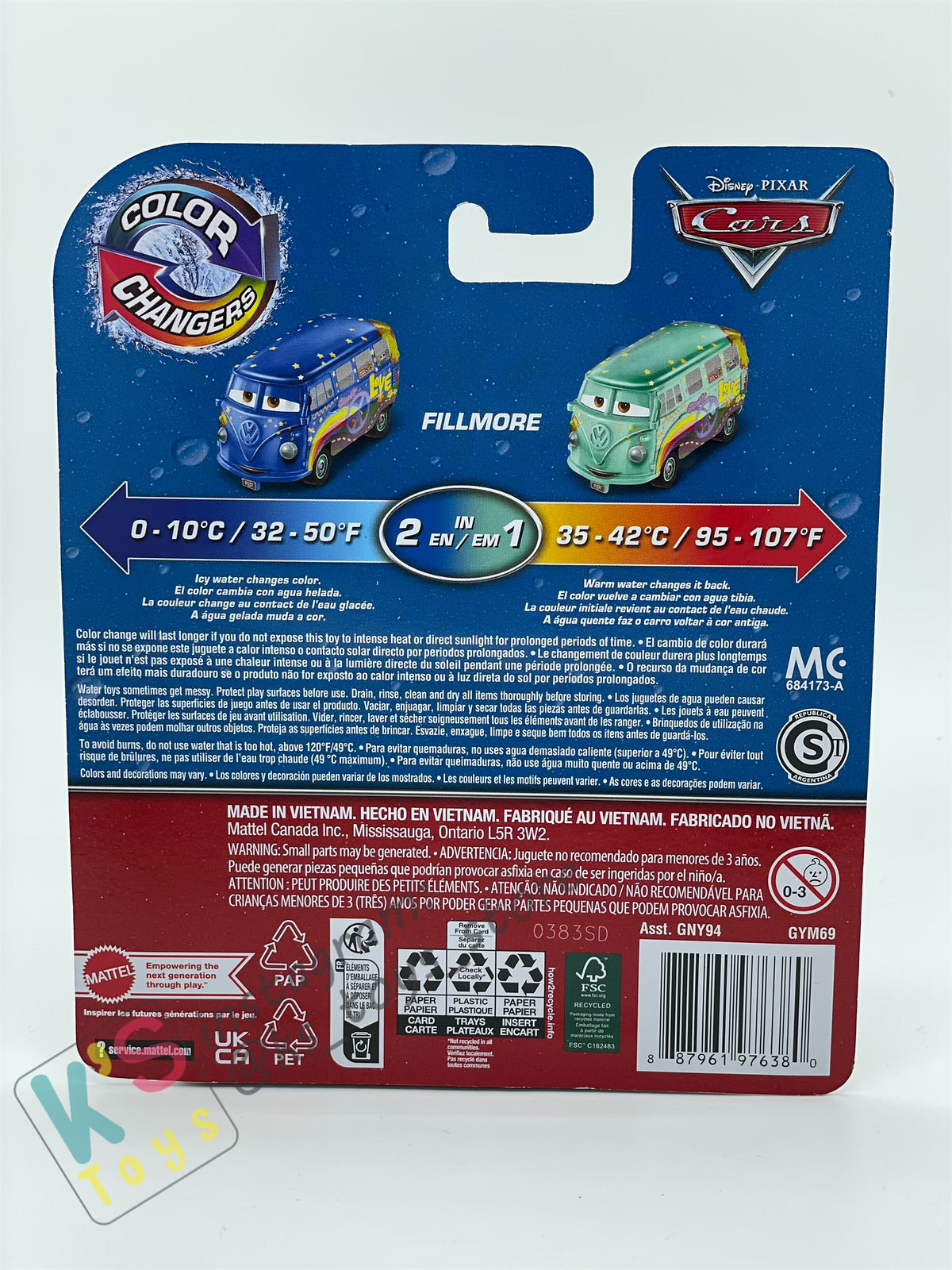 COLOR CHANGERS Disney Pixar Cars by MATTEL, FILLMORE (DARK BLUE/LIGHT GREEN) - CASE R 2023 RELEASE - BNIP