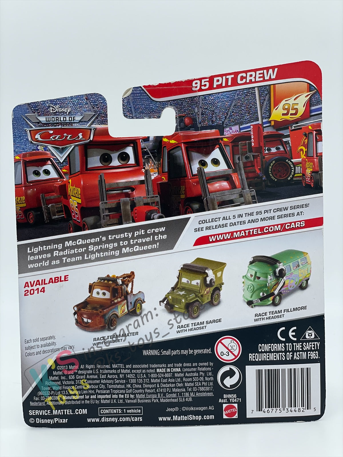 DISNEY PIXAR CARS BY MATTEL, "RACE TEAM MATER WITH HEADSET" - 95 PIT CREW SERIES - BNIP