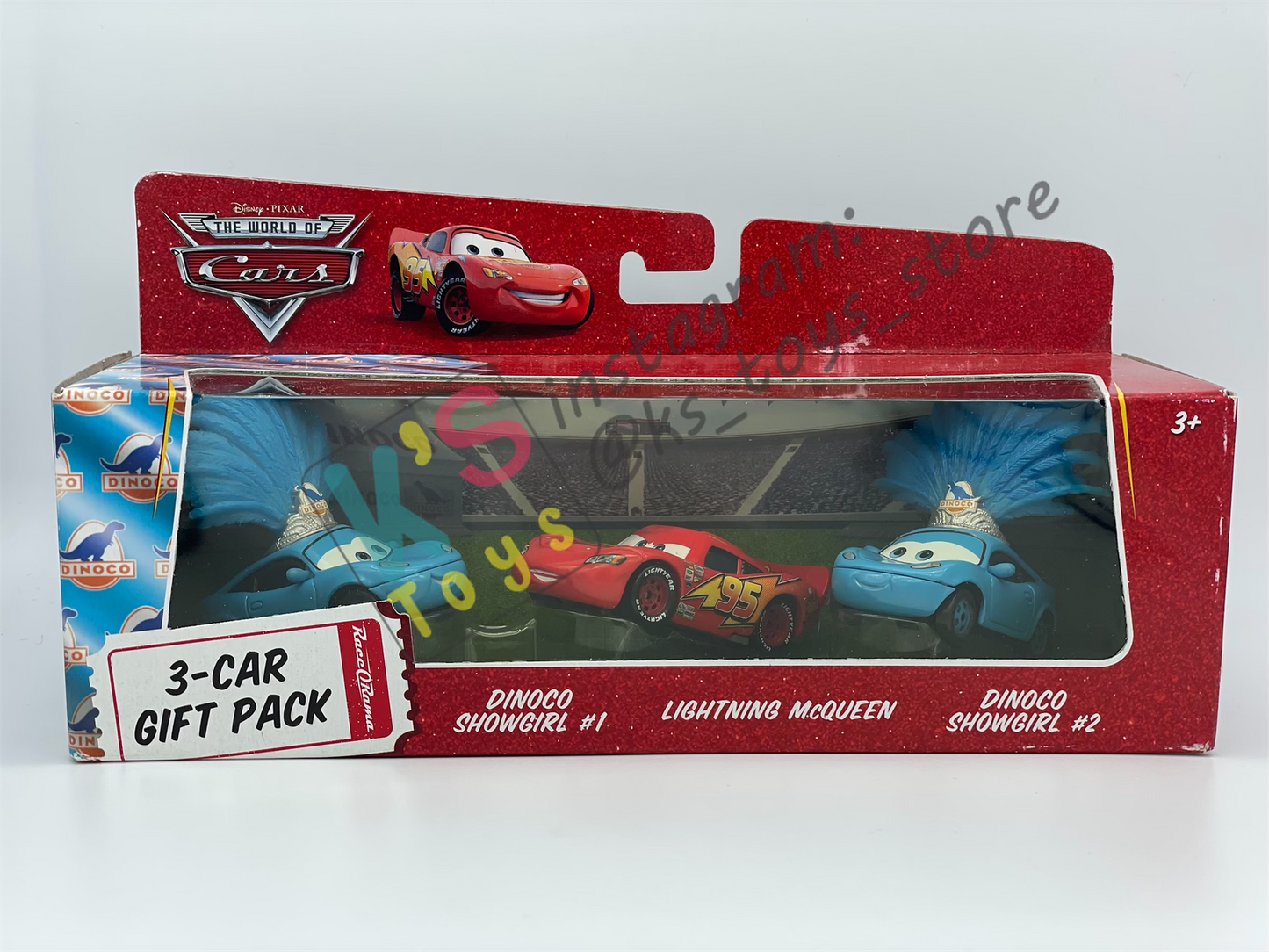Gift Set Disney Pixar Cars 1:55 - 3-CAR GIFT PACK DINOCO SHOWGIRL #1 AGGRO LIGHTNING MCQUEEN AND DINOCO SHOWGIRL #2 - BNIP