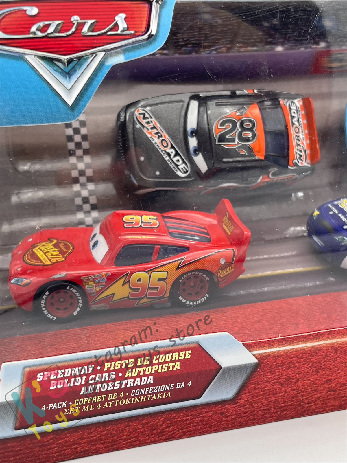 SPEEDWAY 4-PACK; LIGHTNING MCQUEEN, AIKEN AXLER; THE KING, AND RUSTY CORNFUEL - BNIP